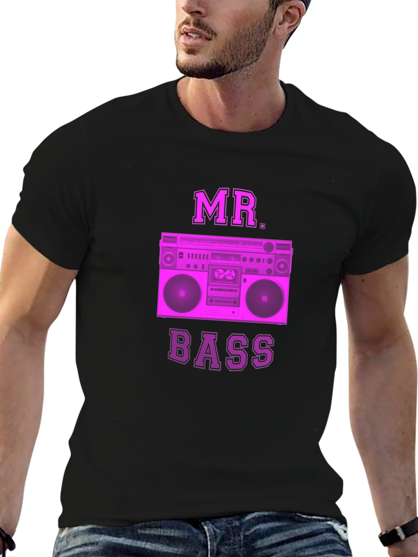 Black MR. BASS Retro Boombox Graphic Tee - Classic Style view 6