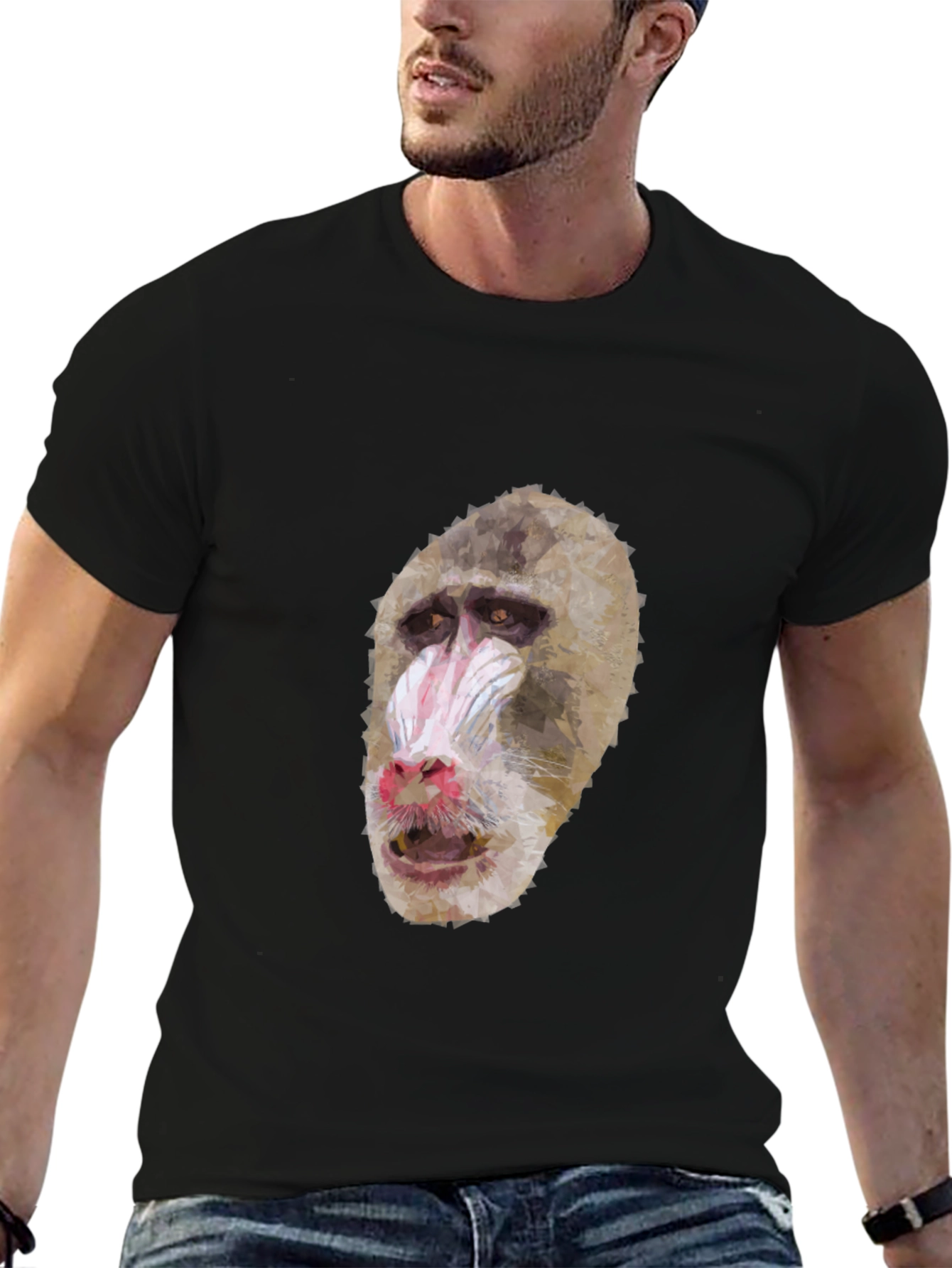 Black Mandrill Monkey Graphic T-Shirt - Unique Animal Tee view 6