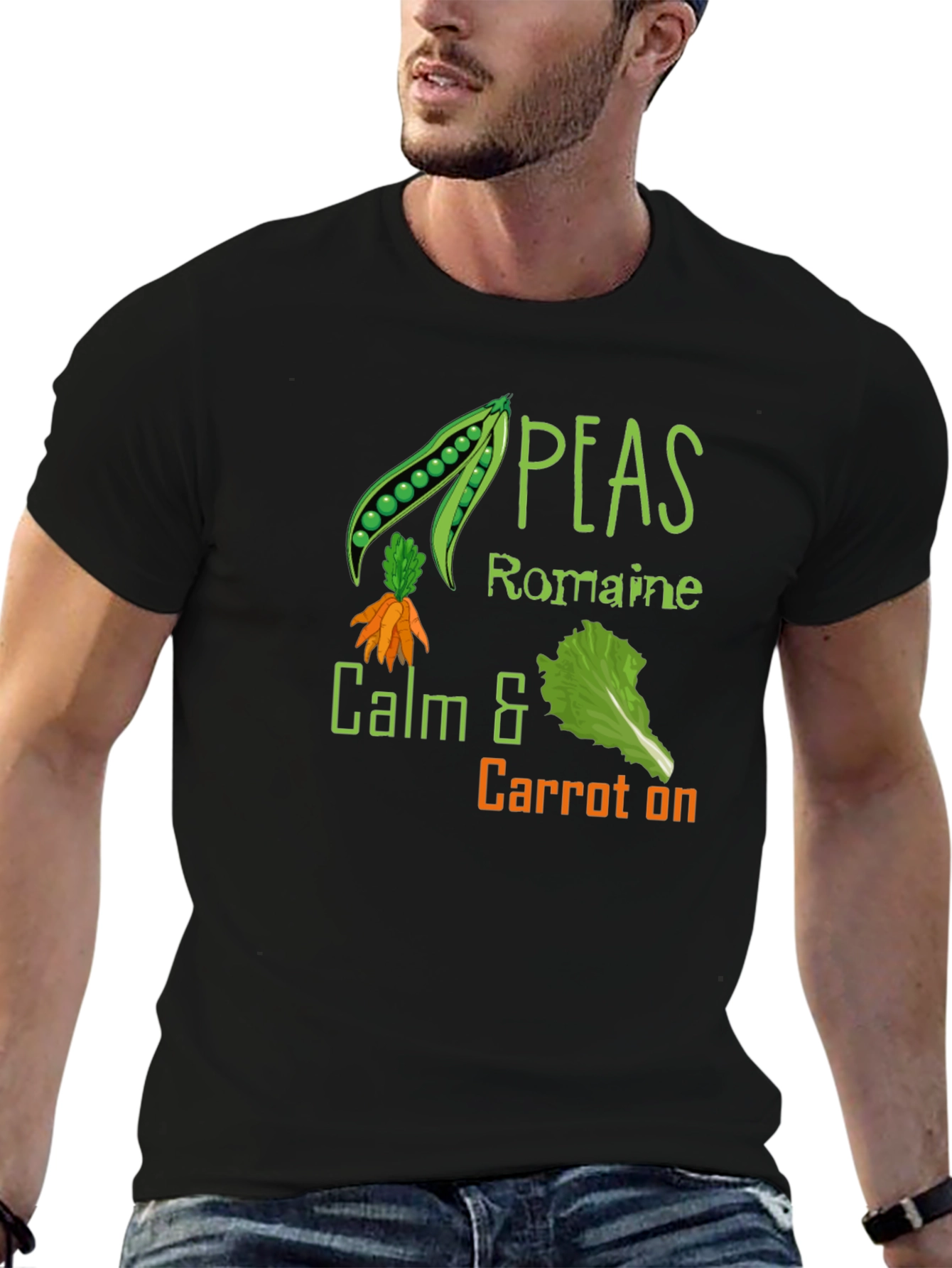 Black Peas Romaine Calm & Carrot On Black T-Shirt view 6