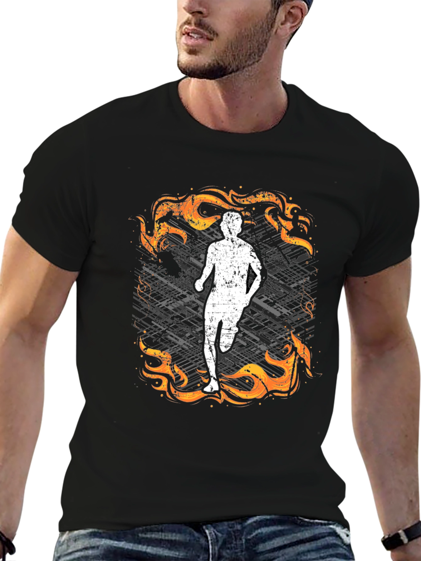 Black Runner in Flames Graphic T-Shirt view 6