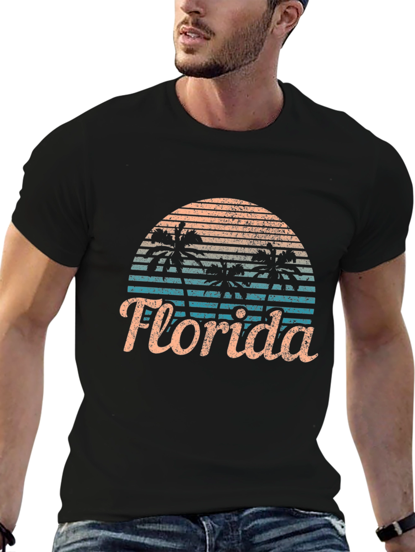 Black Florida Palm Sunset Graphic Tee view 6