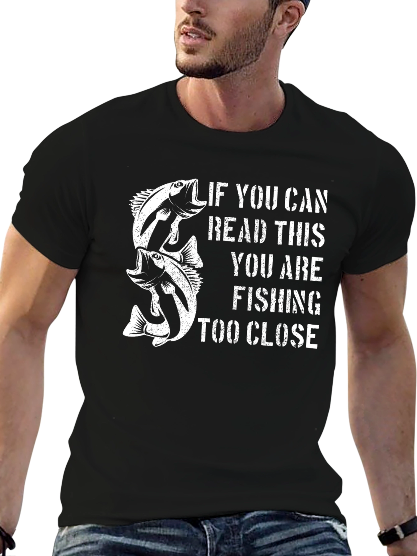 Black Funny Fishing T-Shirt: If You Can Read This view 6