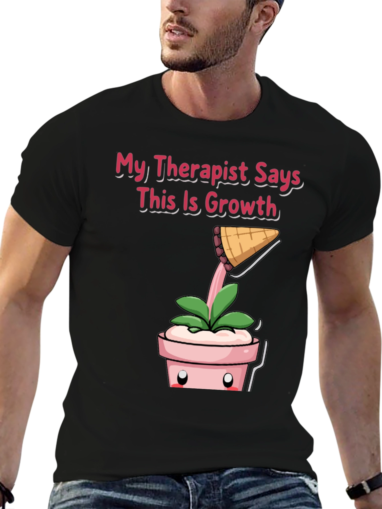 Black Therapist Says Growth T-Shirt: Funny Plant Tee view 6
