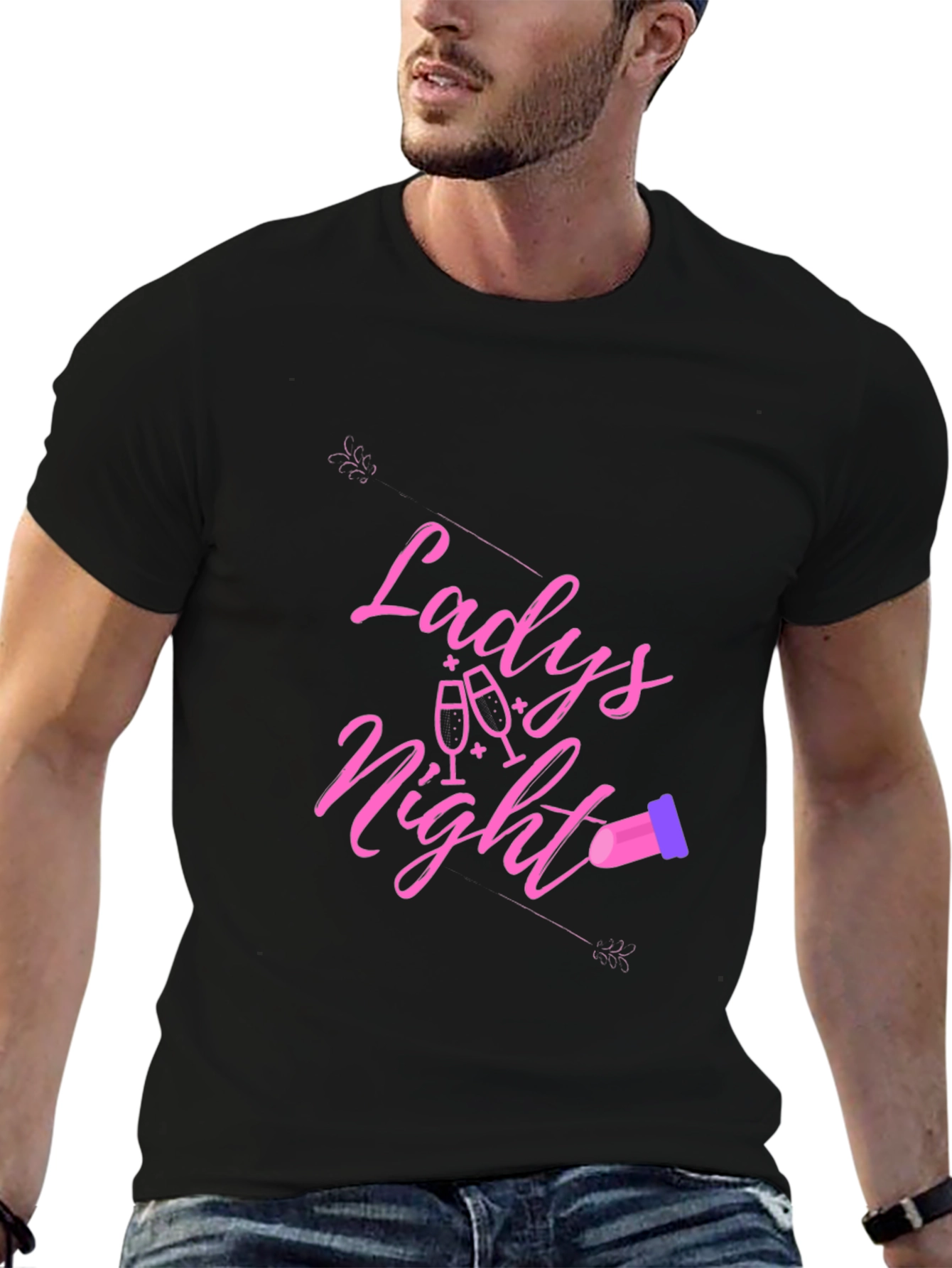 Black Ladies Night T-Shirt - Black Crew Neck view 6