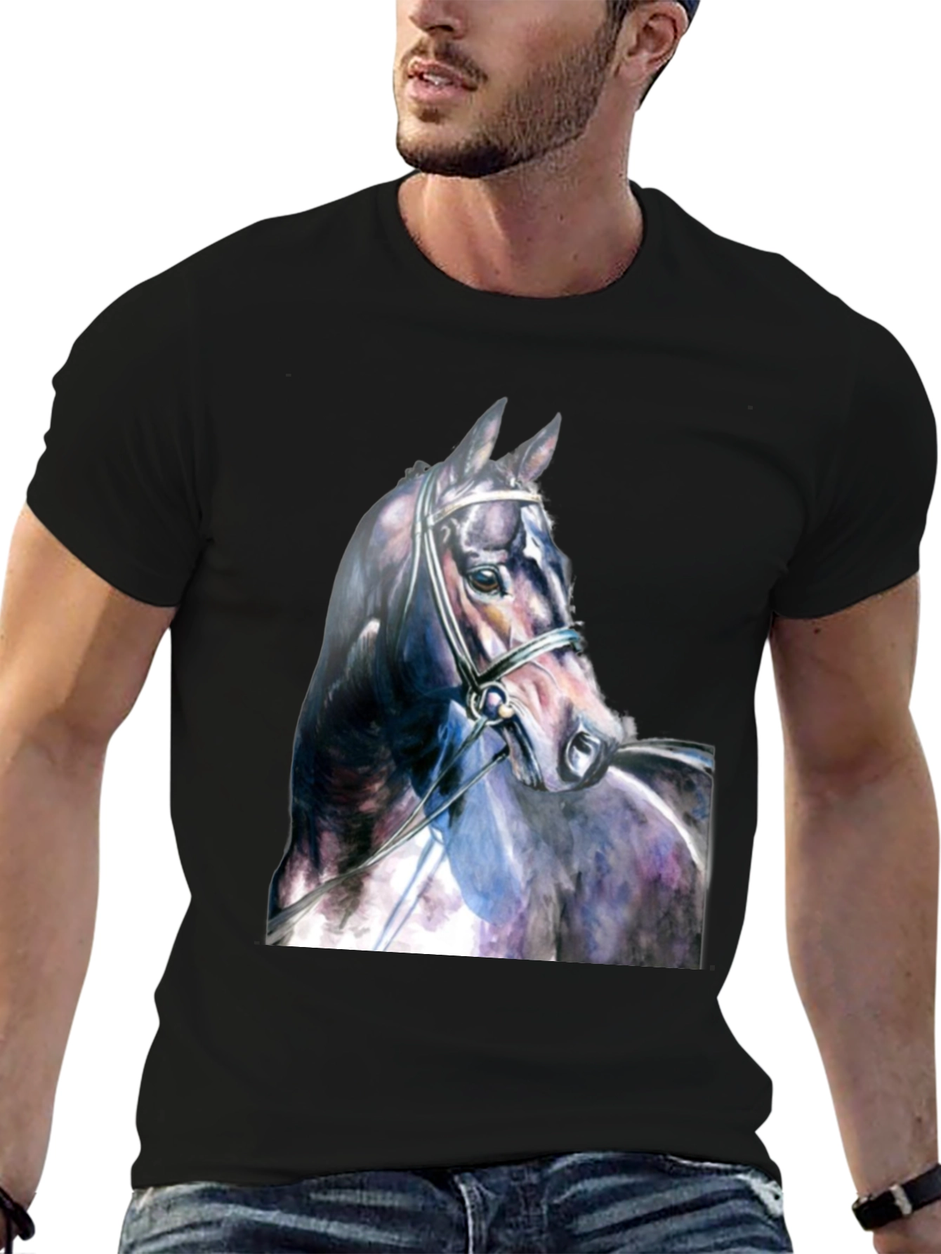 Black Horse Portrait Black T-Shirt view 6