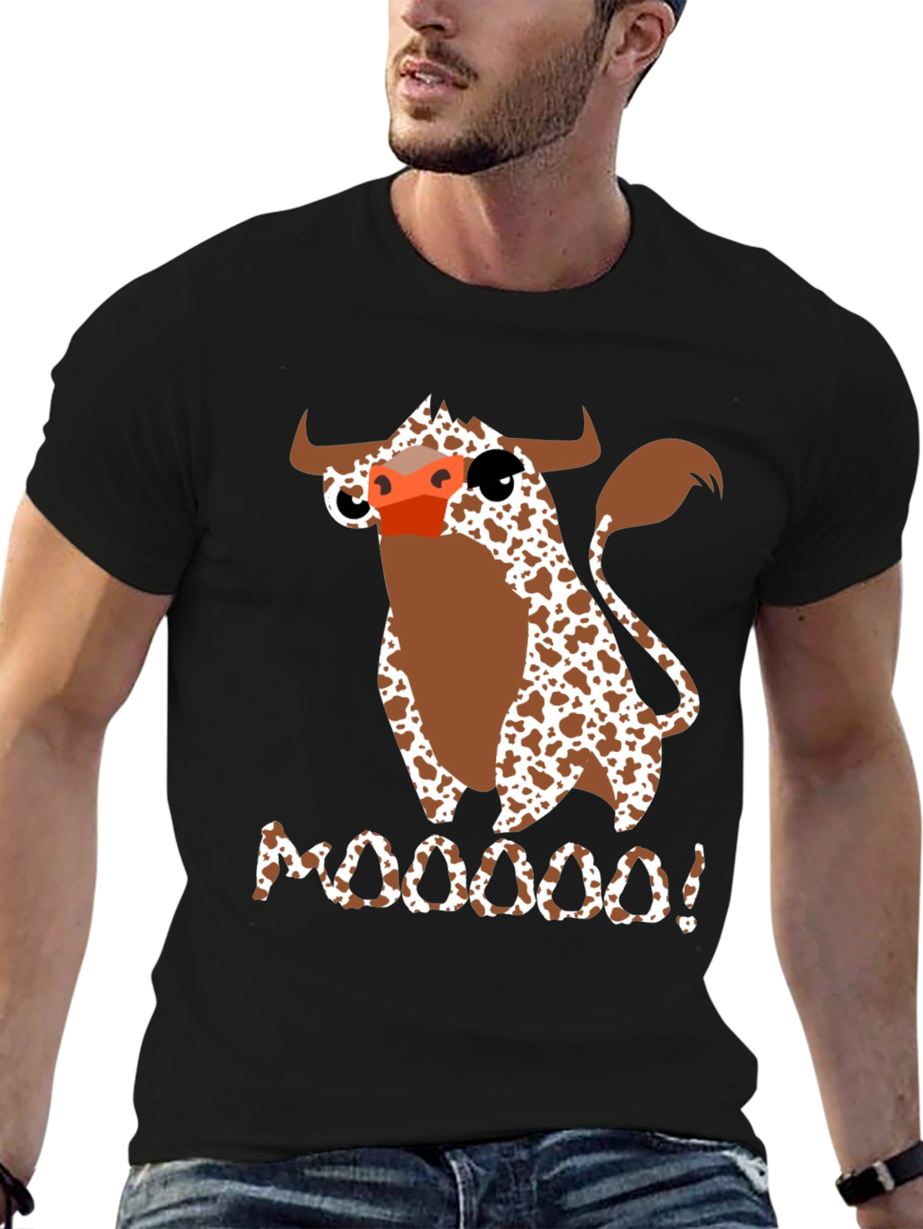 Black Moooooo! Cow Graphic Print T-Shirt view 6