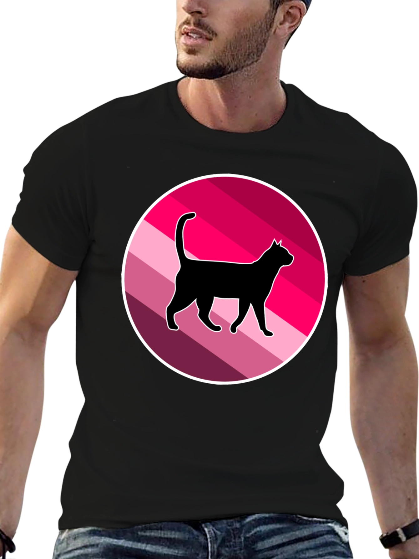 Black Cool Cat Graphic T-Shirt - Retro Style view 6
