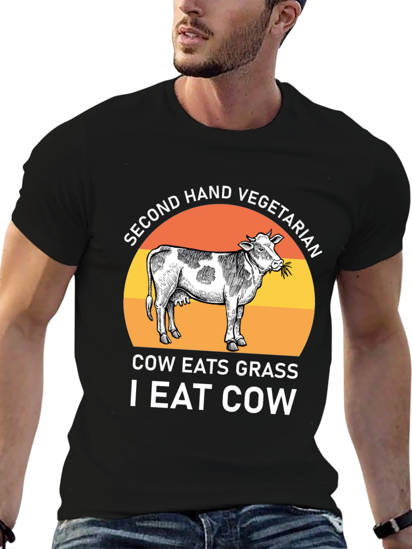Black Second Hand Vegetarian Cow Graphic Tee view 6