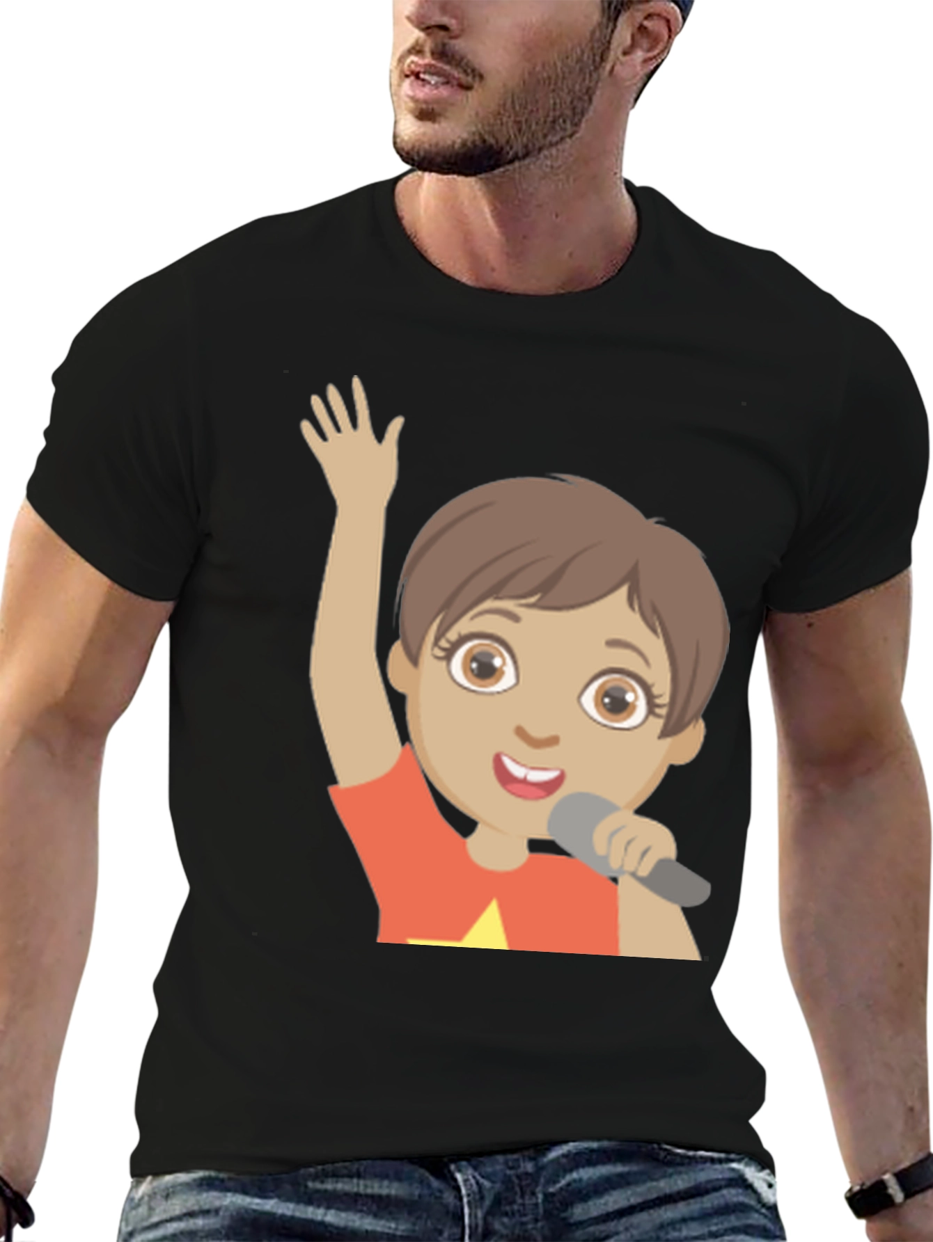 Black Cartoon Character Graphic Print Black T-Shirt view 6