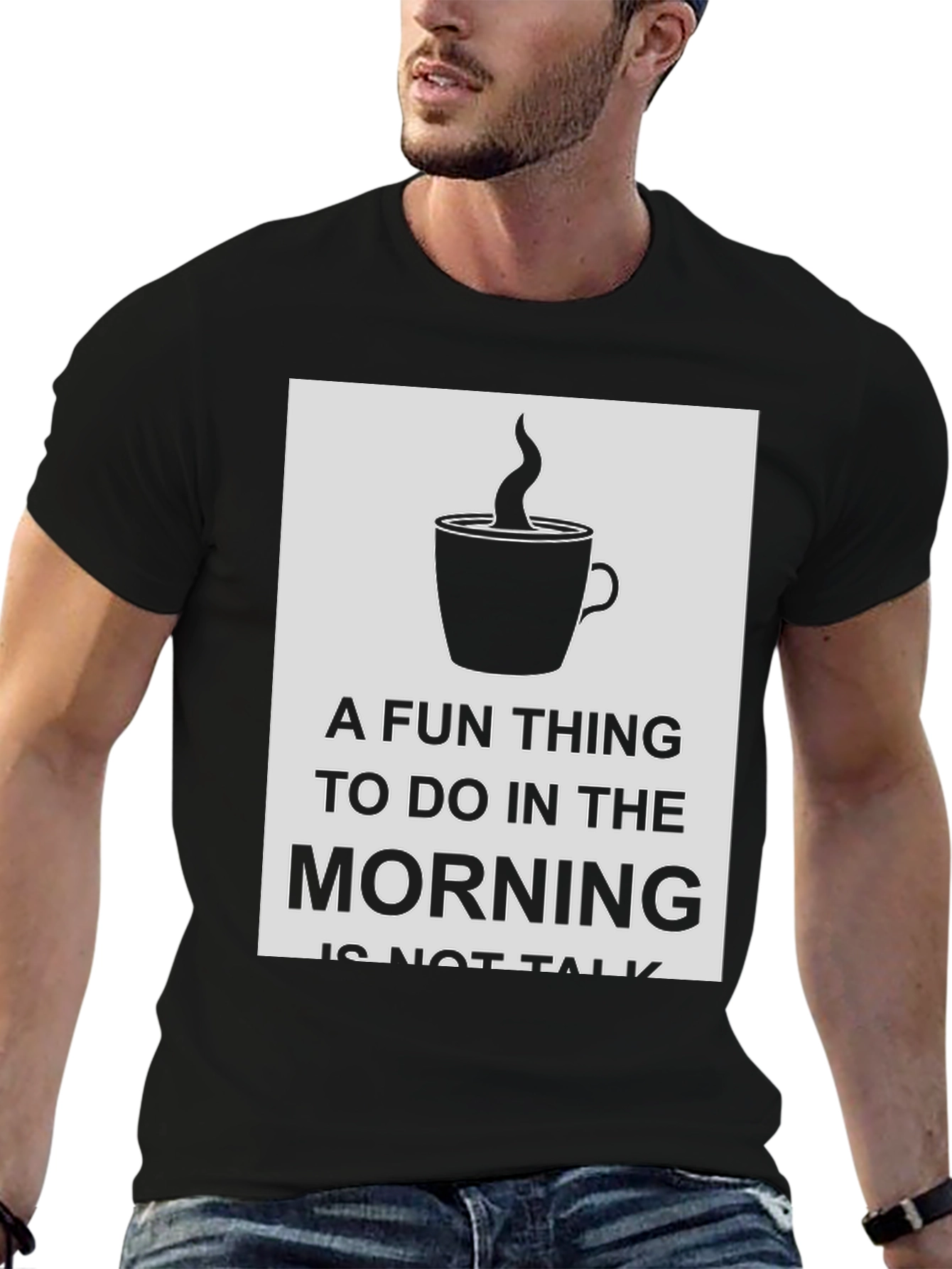 Black Funny Morning Coffee Graphic T-Shirt view 6