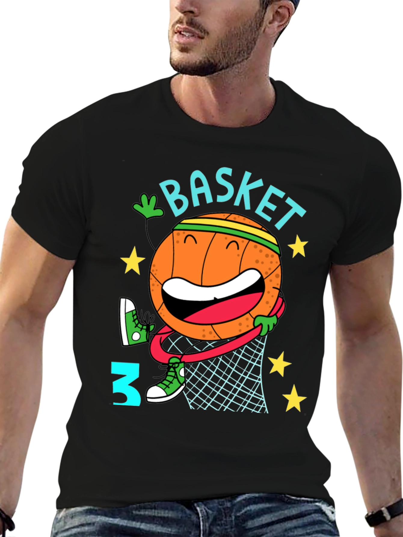 Black Basketball Cartoon Graphic T-Shirt view 6