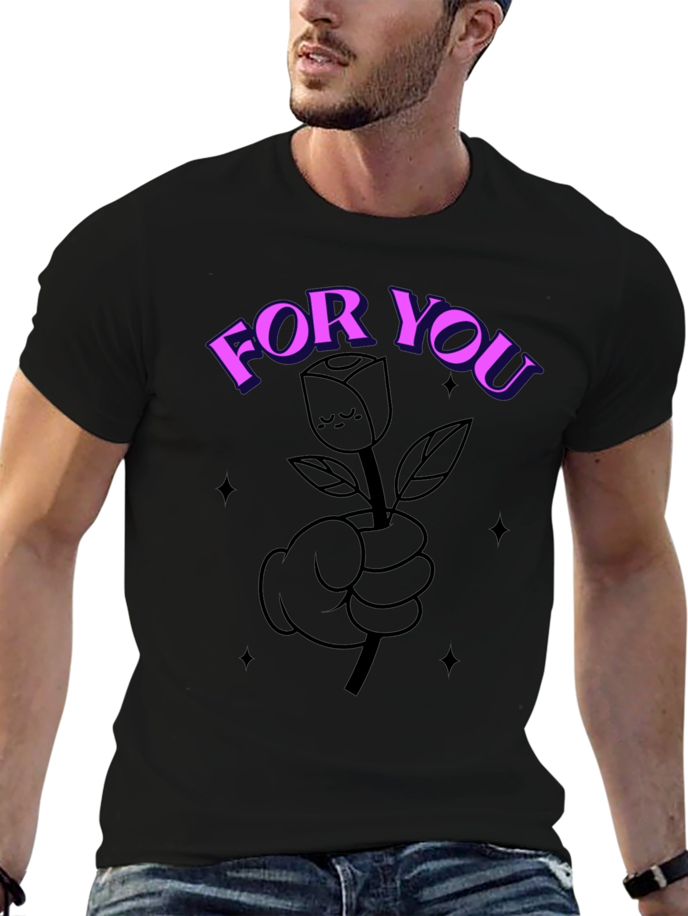 Black Cartoon Rose For You Black T-Shirt view 6