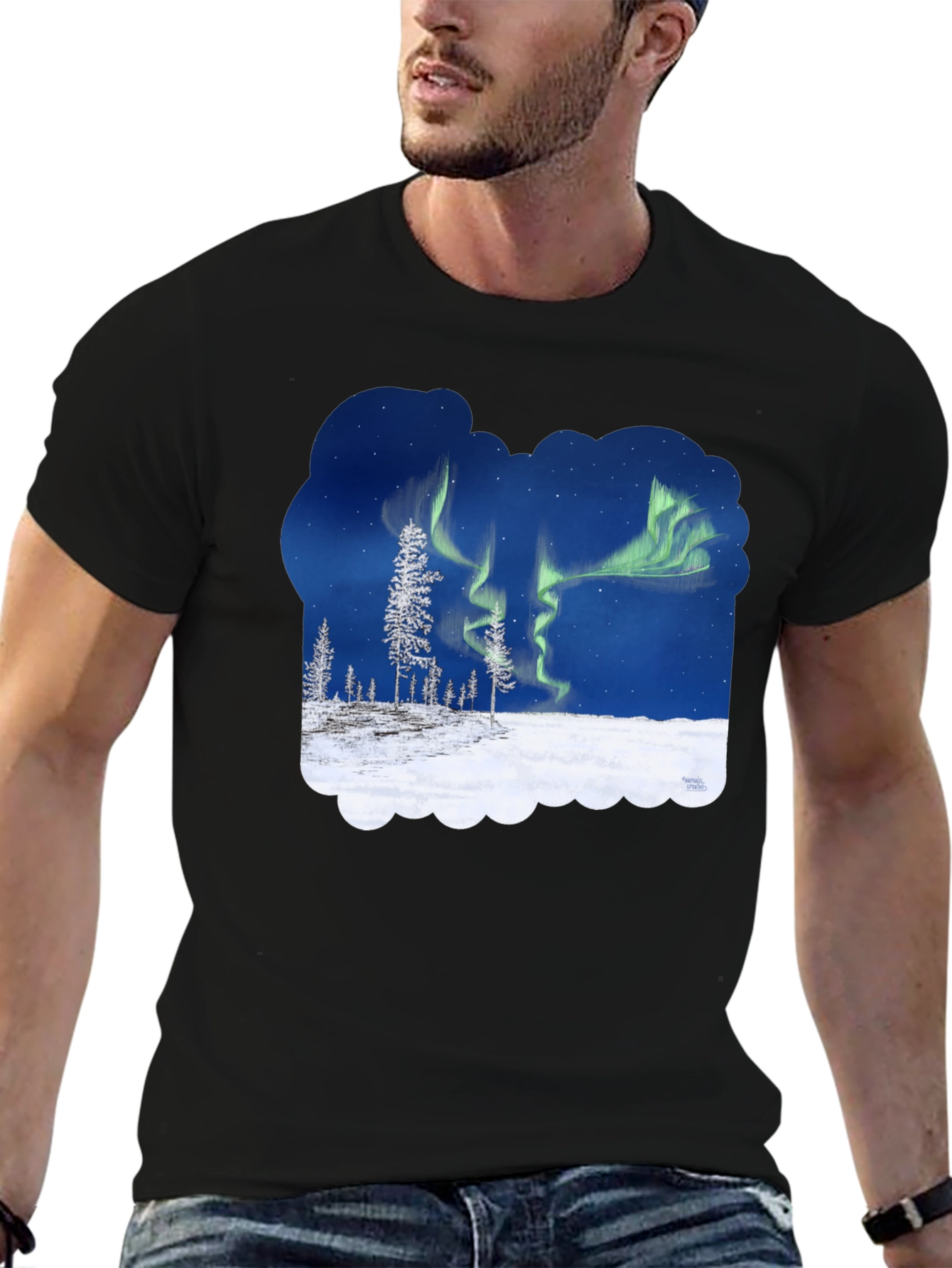 Black Aurora Borealis Graphic T-Shirt - Northern Lights Tee view 6