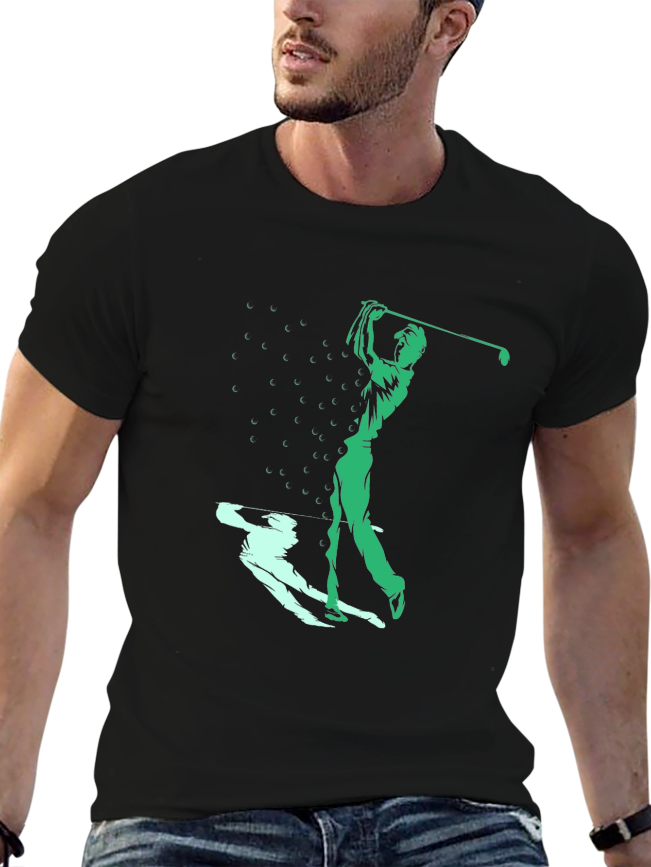 Black Golf Swing Graphic Tee - Black Cotton Blend view 6