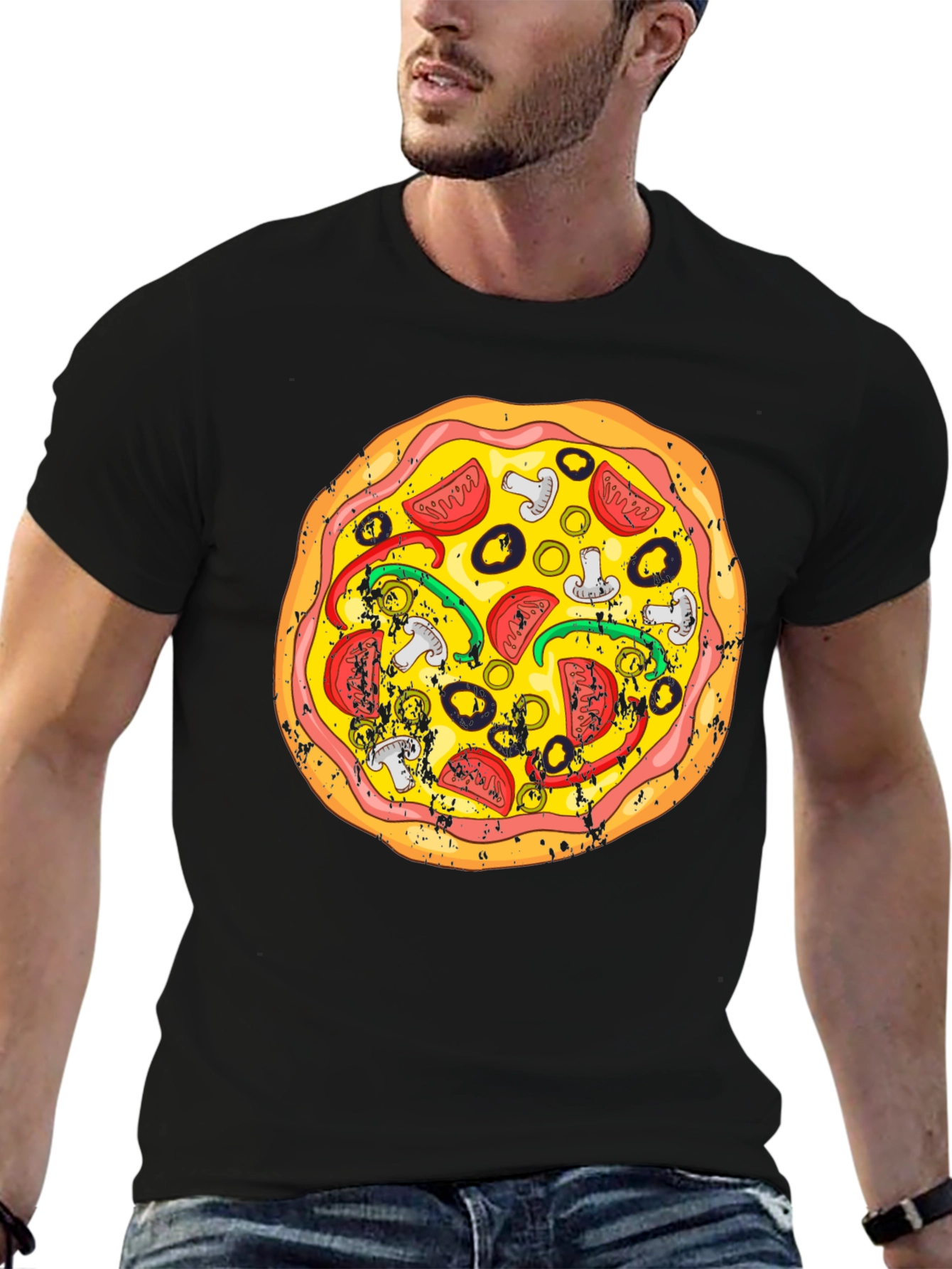 Black Pizza Graphic Tee - Fun Food T-Shirt view 6