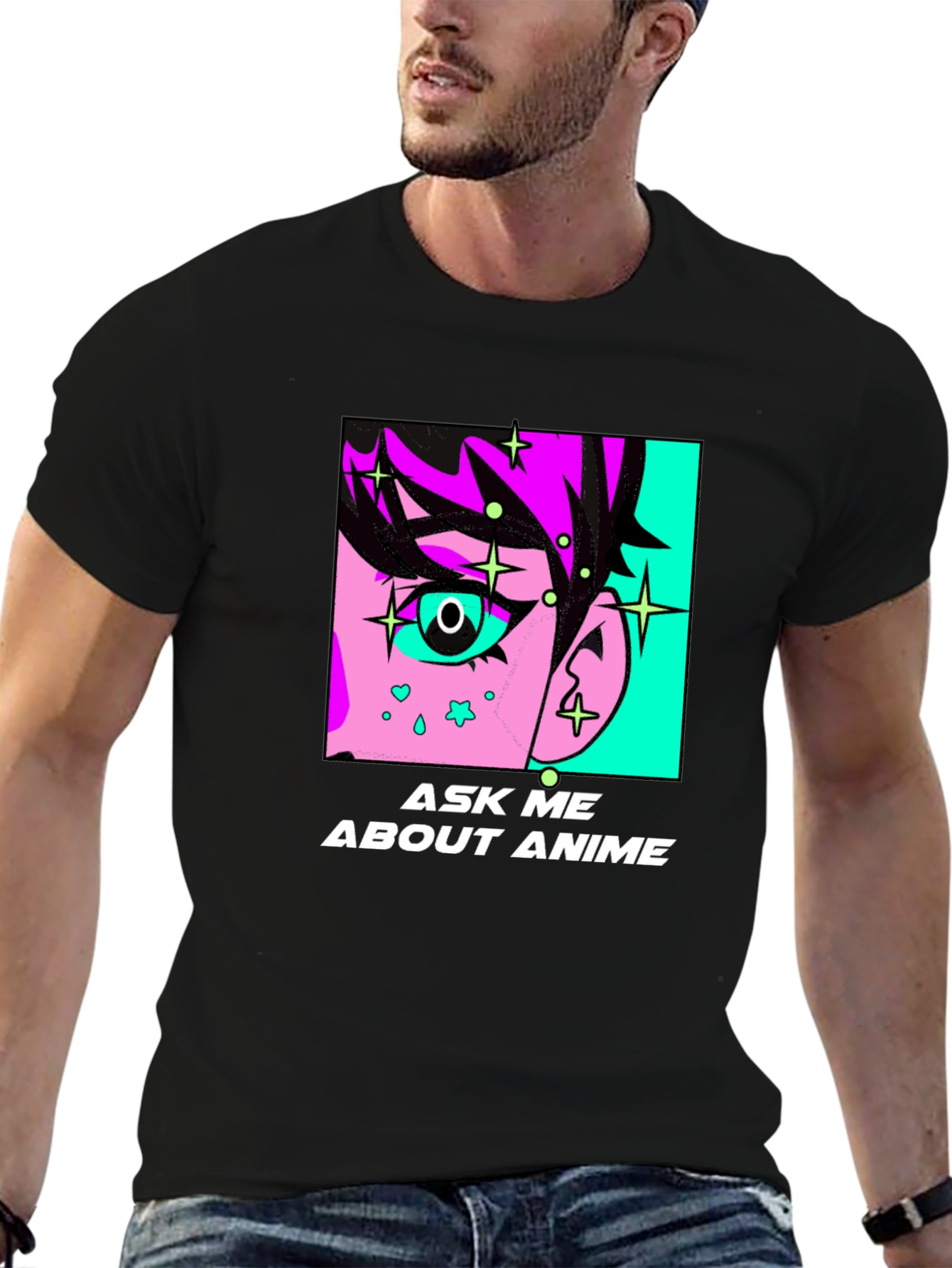 Black Ask Me About Anime Graphic Tee - Black Cotton T-Shirt view 6