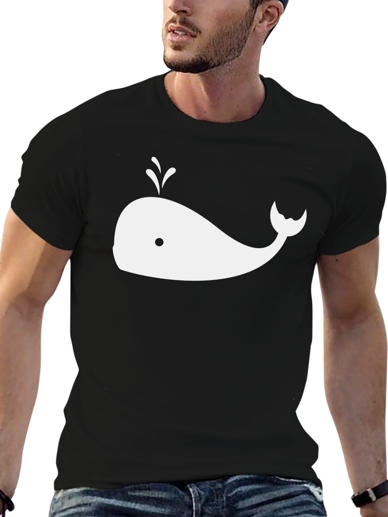 Black Whale Graphic Black Tee - Soft Cotton Comfort view 6