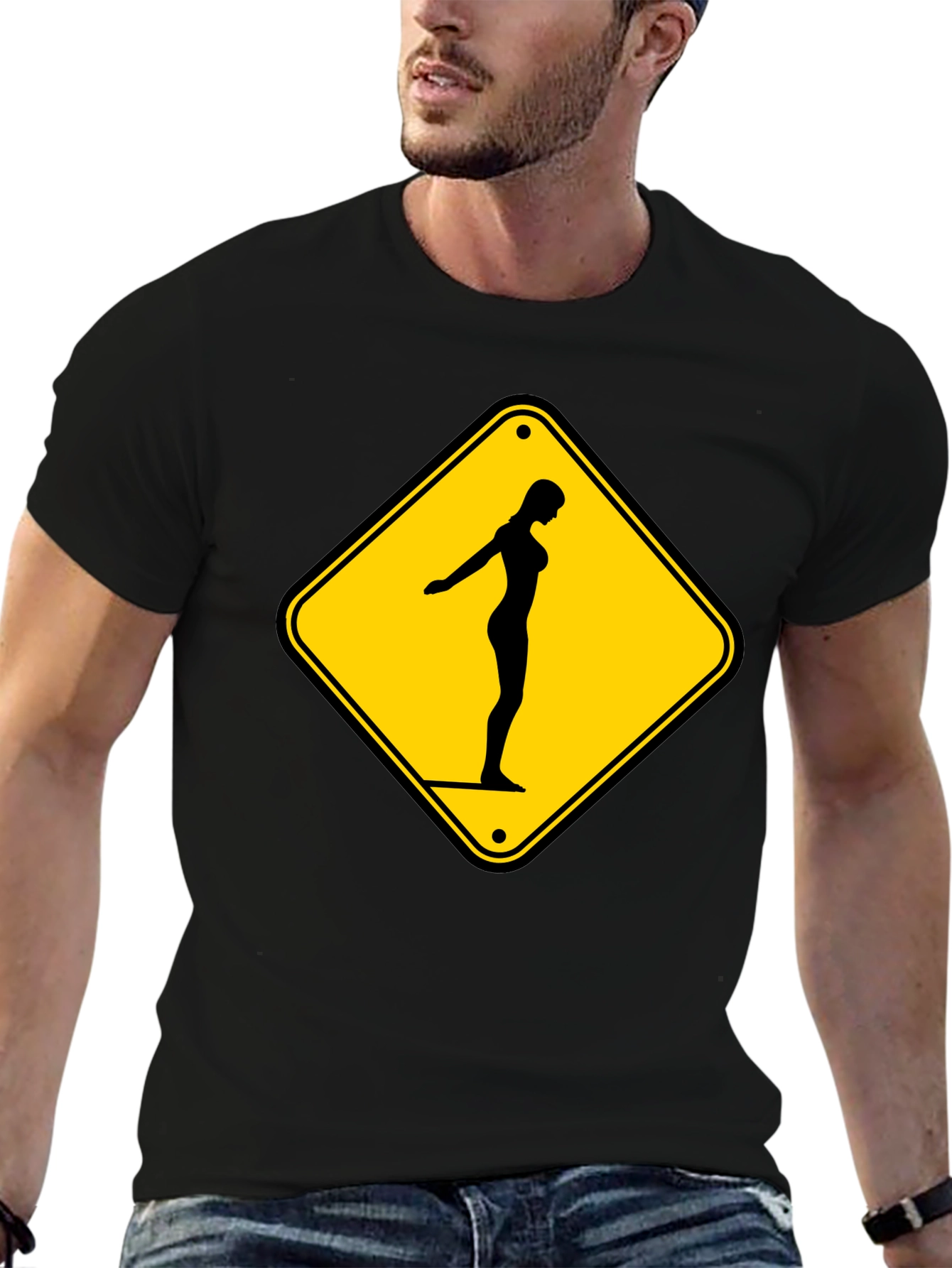 Black Caution Diver Ahead Black T-Shirt view 6