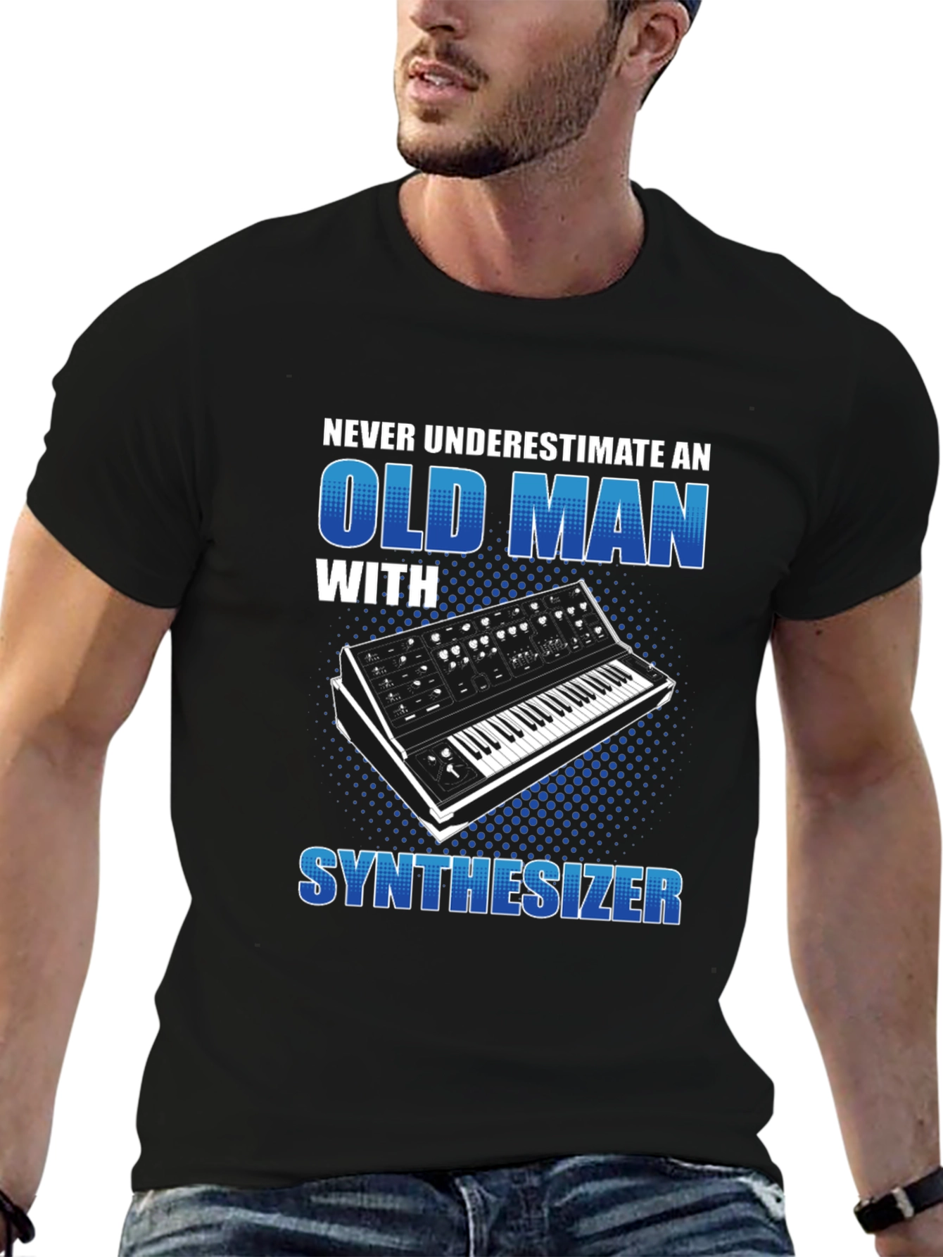 Black Old Man Synthesizer T-Shirt - Music Lover Gift view 6