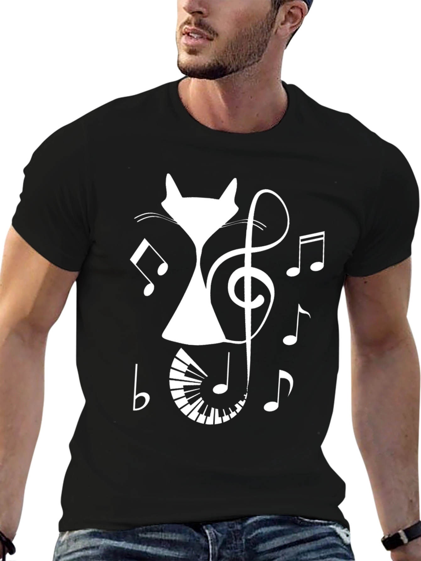 Black Cat Music T-Shirt - Novelty Design view 6
