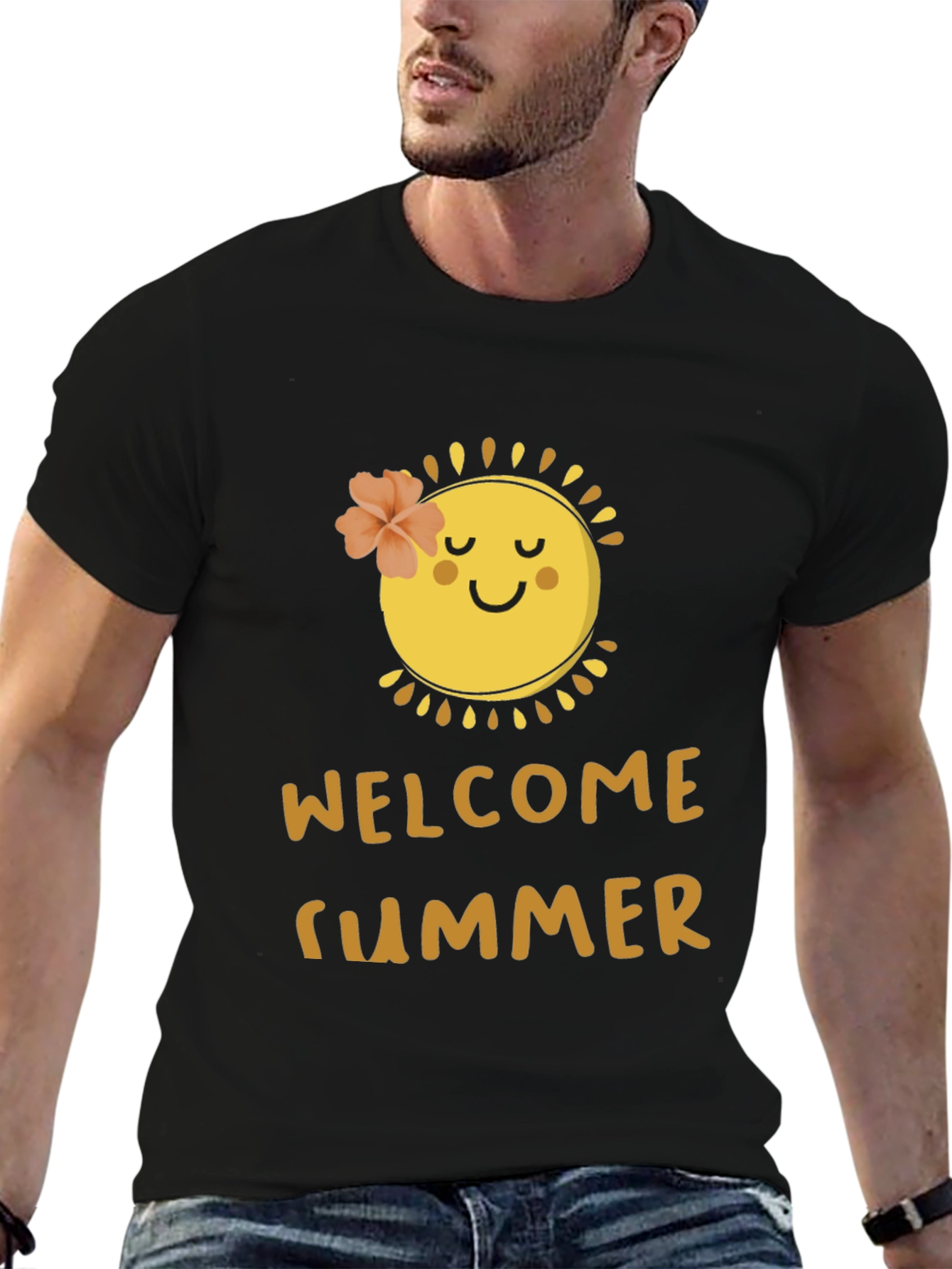 Black Welcome Summer Black T-Shirt with Sun Design view 6
