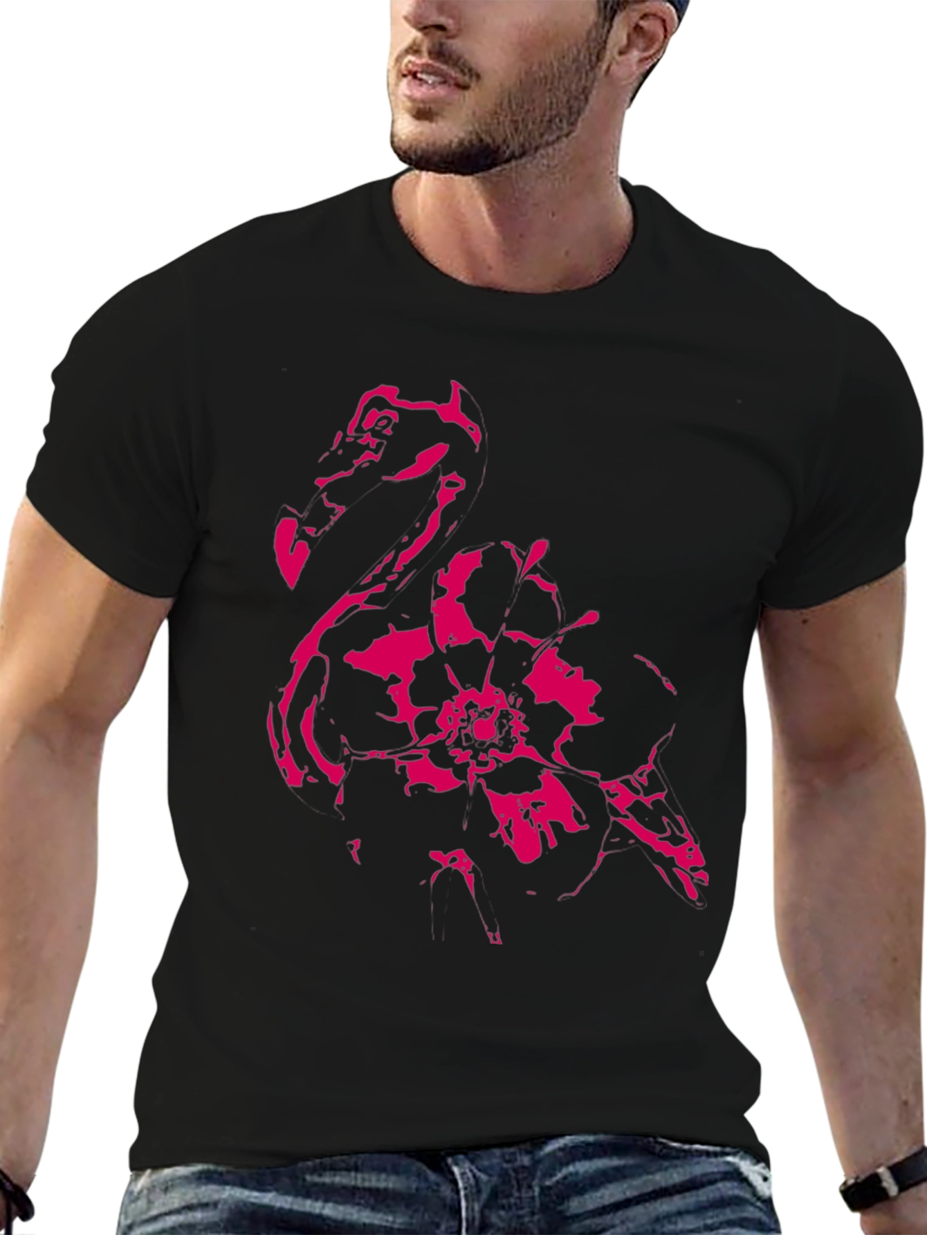 Black Flamingo Flower Graphic Tee - Stylish Casual Wear view 6