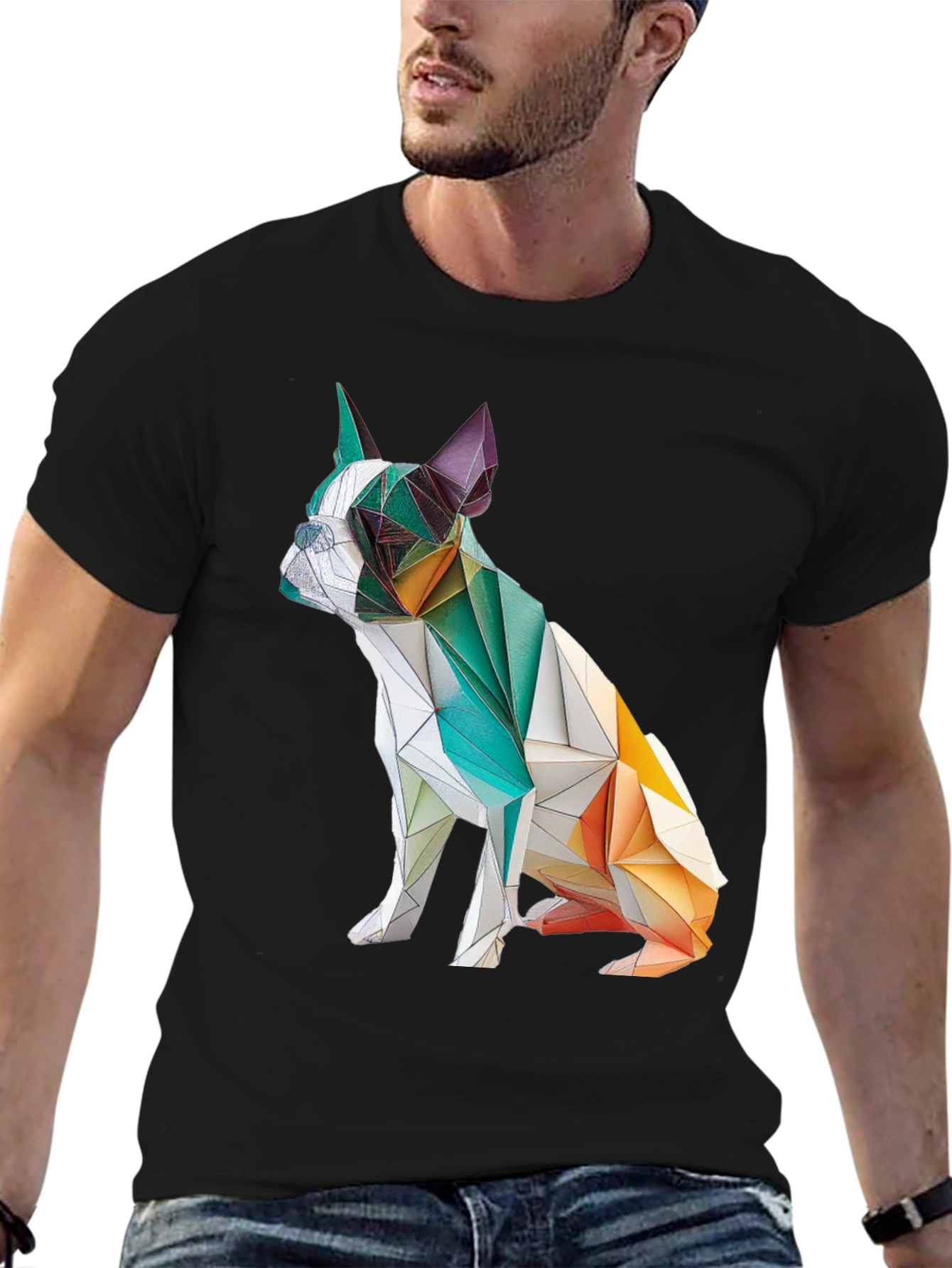 Black Geometric Dog Graphic Tee - Modern Art Shirt view 6