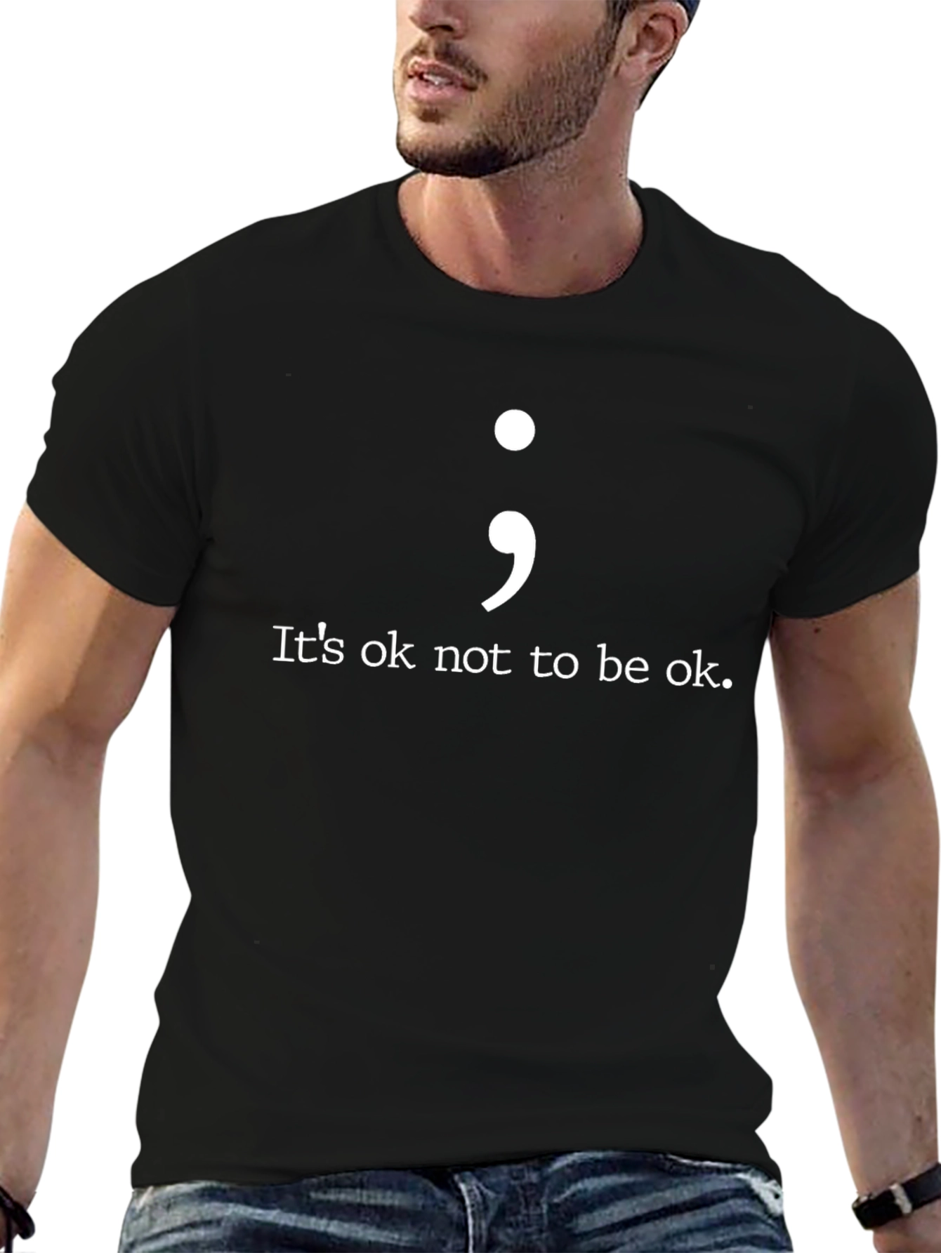 Black It's Ok Not To Be Ok Semicolon T-Shirt view 6