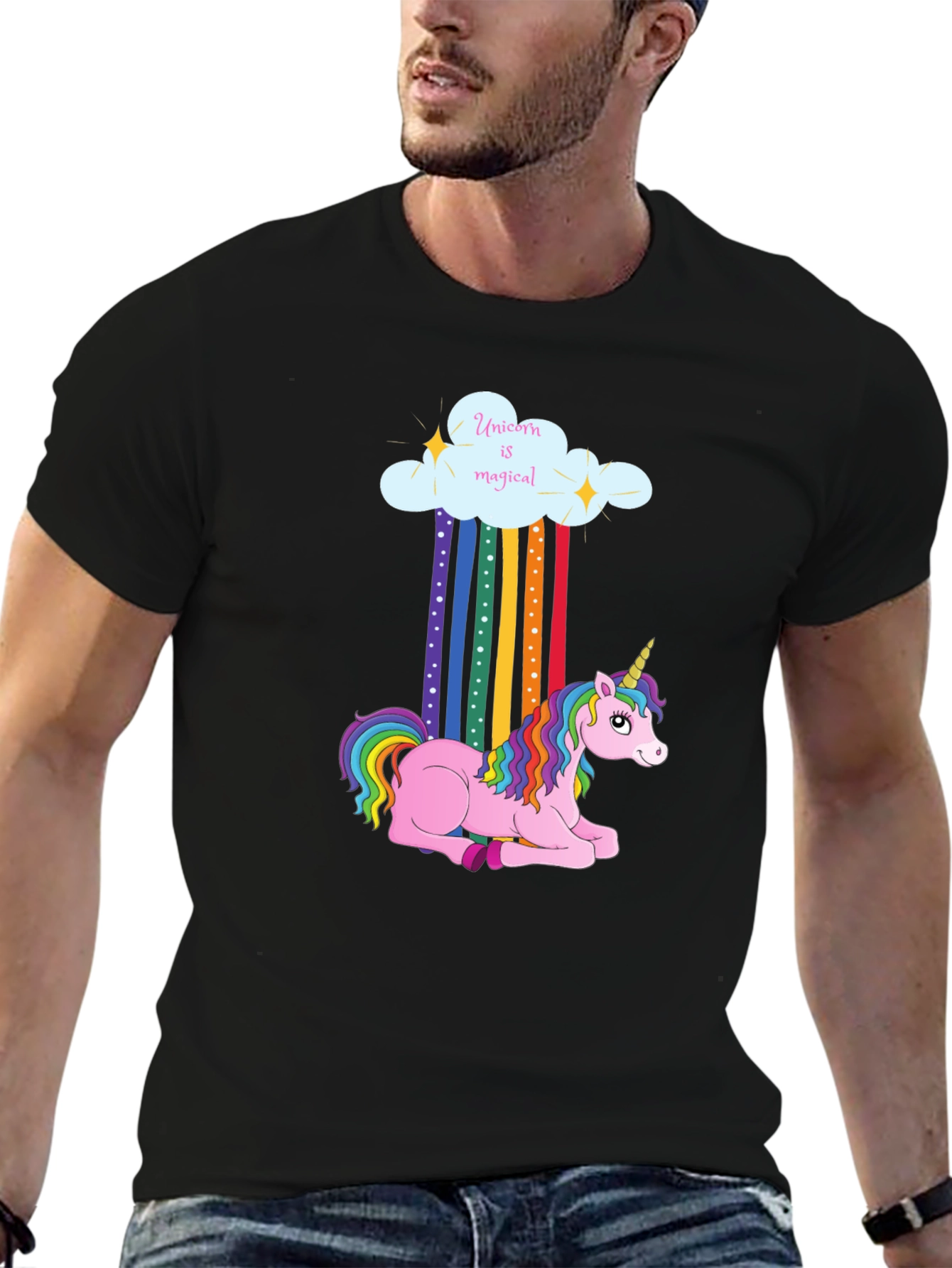 Black Magical Unicorn Cloud T-Shirt view 6