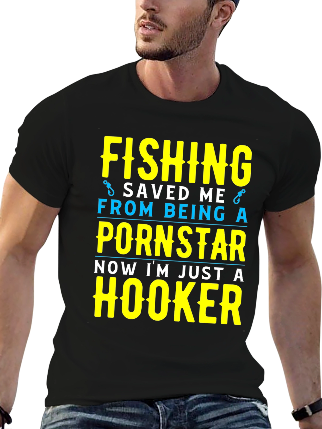 Black Fishing Saved Me T-Shirt Funny Hooker Tee view 6