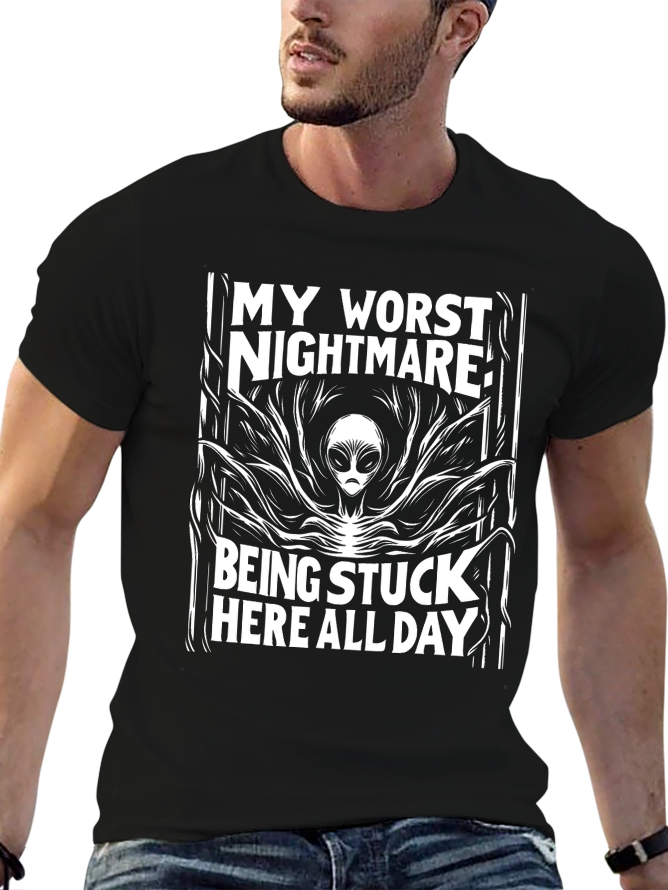 Black Alien Nightmare Black T-Shirt view 6