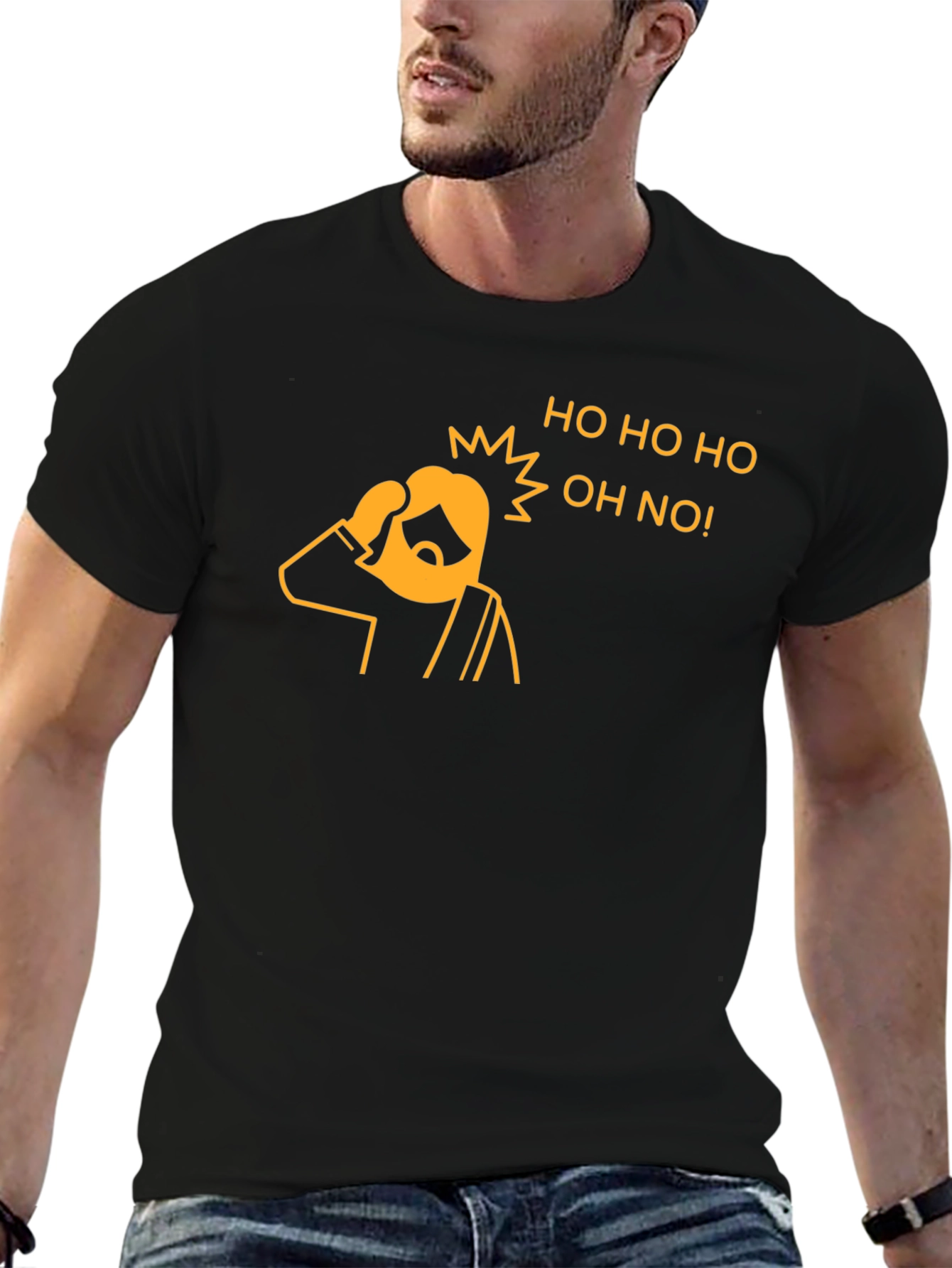 Black Funny Christmas 'Ho Ho Ho Oh No' Graphic T-Shirt view 6