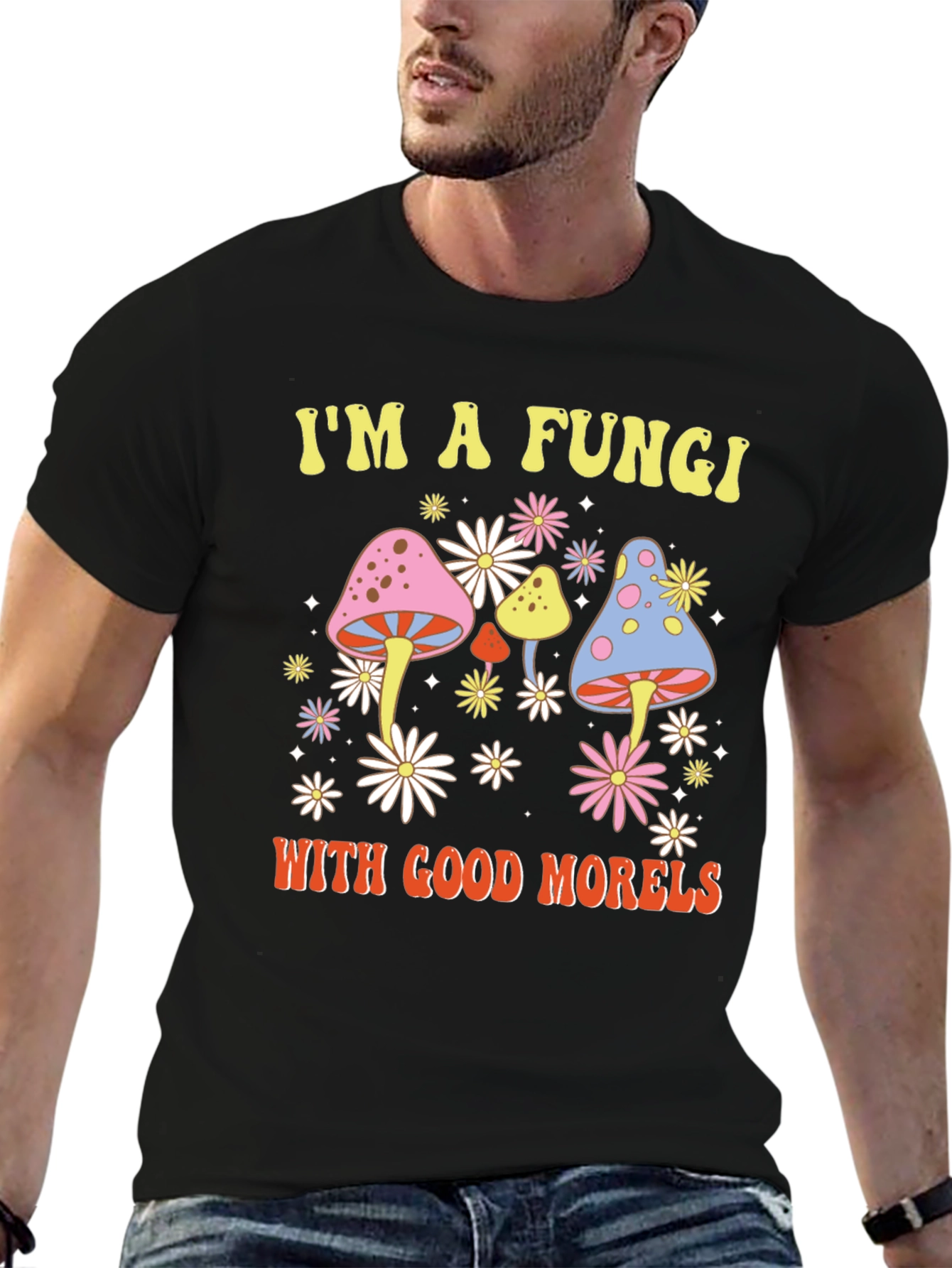 Black Fun Guy Shirt - Mushroom Graphic Tee view 6