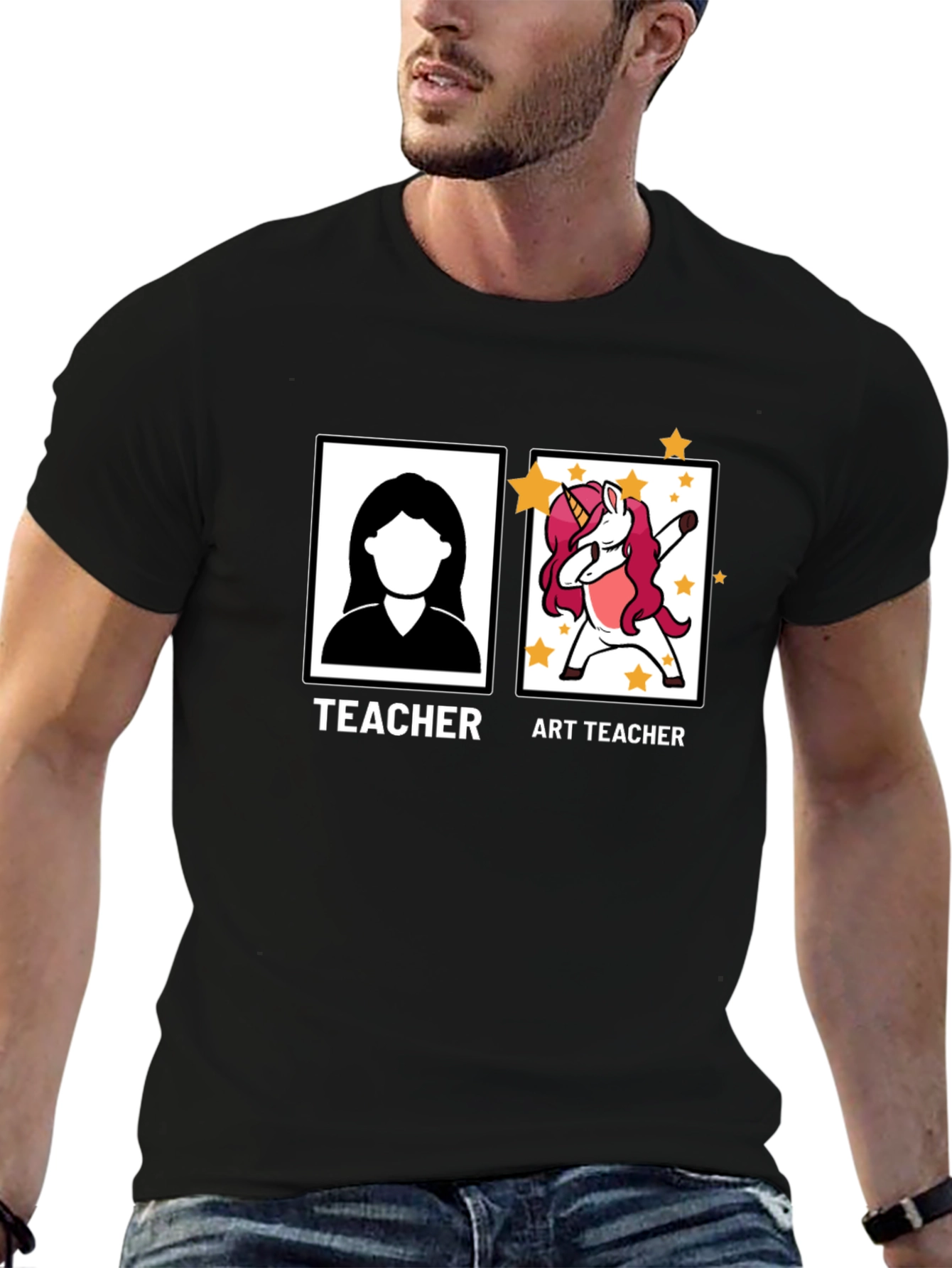 Black Art Teacher Unicorn Black T-Shirt view 6