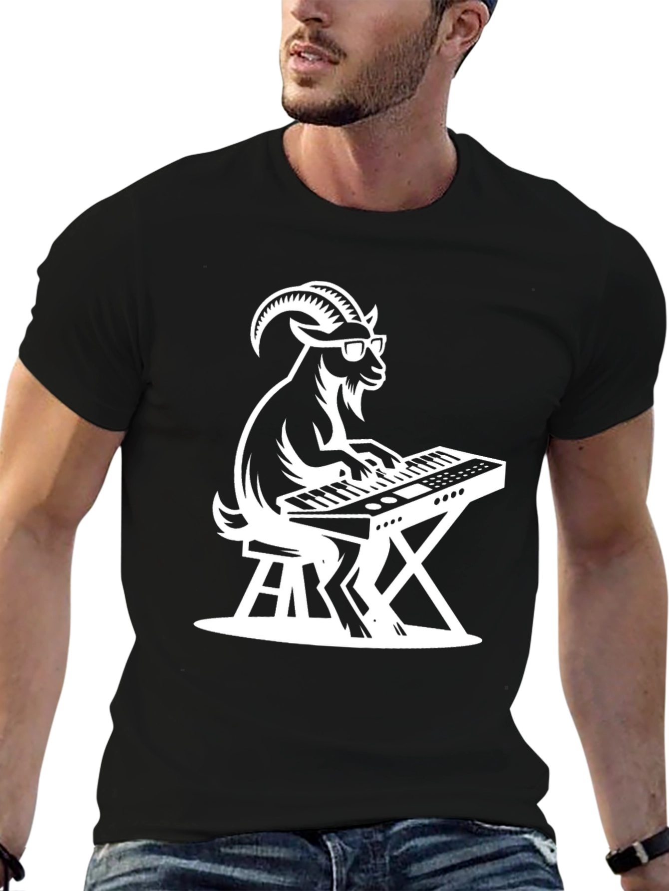 Black Goat Keyboardist Graphic Tee - Black Cotton Shirt view 6
