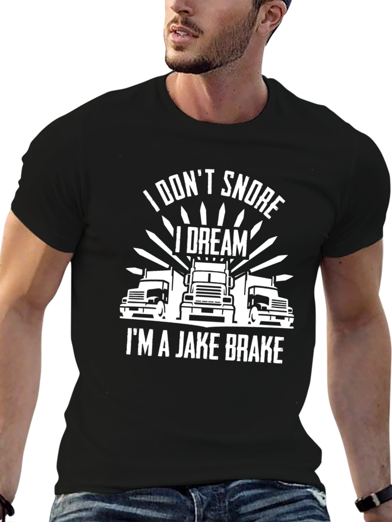 Black Trucker Humor T-Shirt: I Don't Snore, I Dream I'm a Jake Brake! view 6