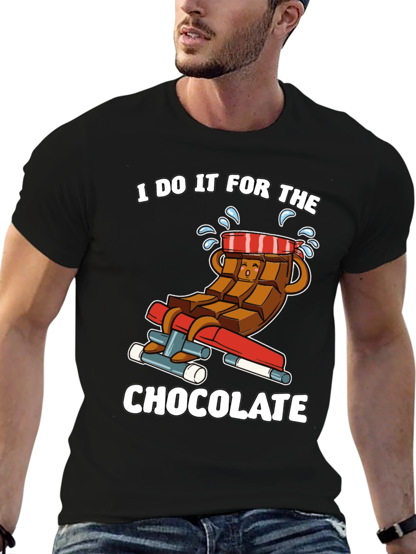 Black Chocolate Gym Workout T-Shirt - "I Do It For The Chocolate" view 6