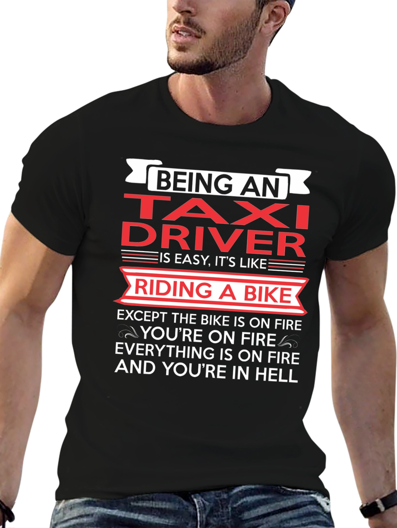Black Taxi Driver Funny T-Shirt - Riding A Bike in Hell view 6