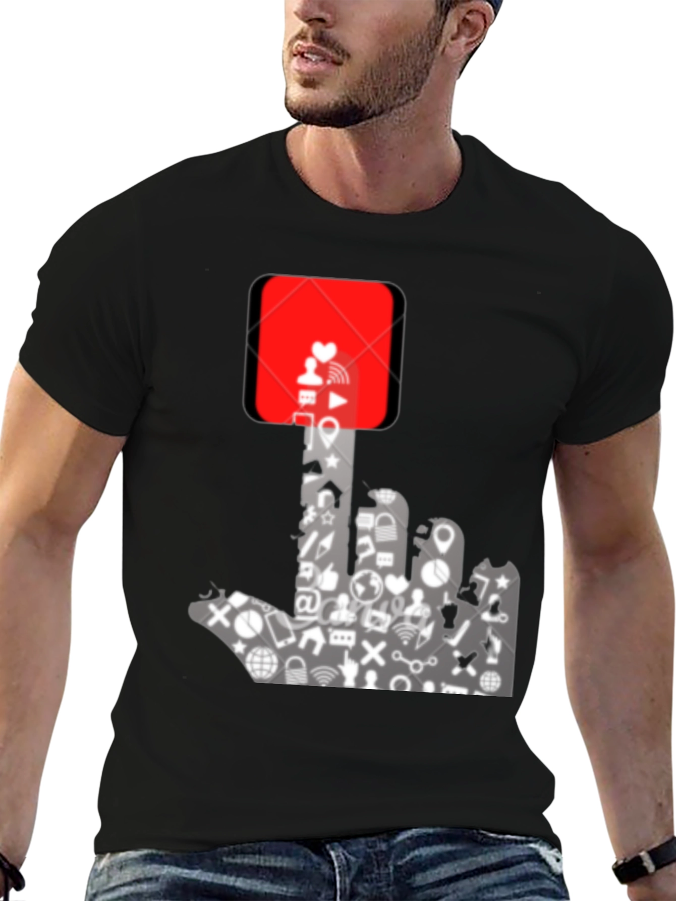 Social Media Hand Gesture Graphic T-Shirt - 6