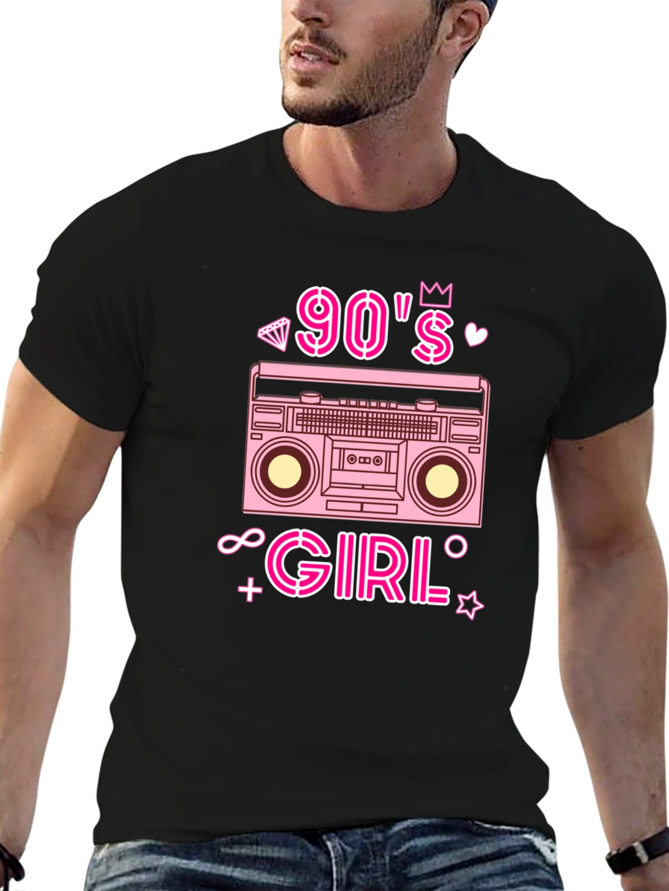 Black 90s Girl Retro Boombox Graphic Tee - Black T-Shirt view 6