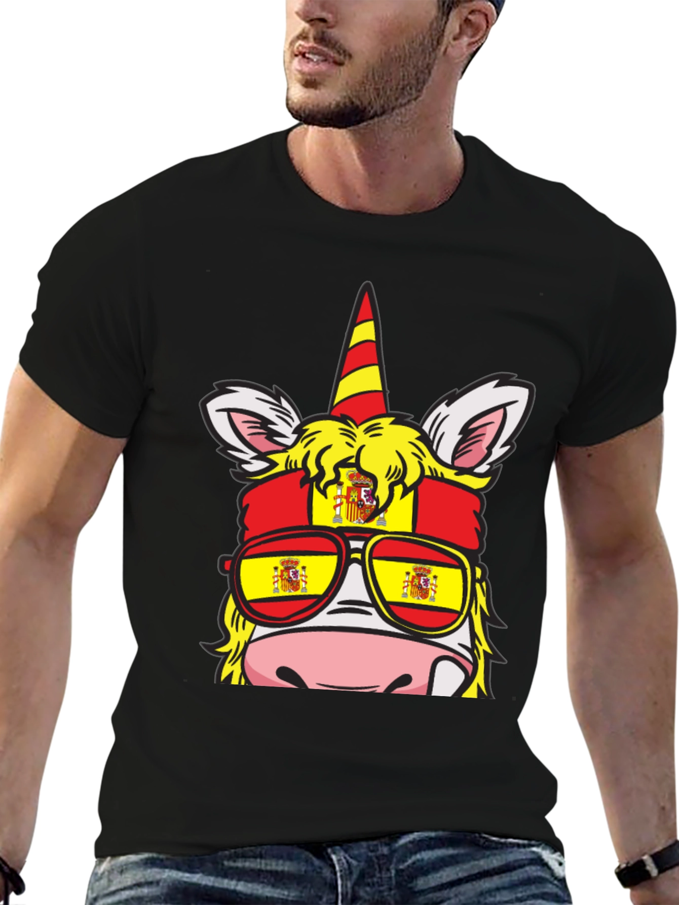 Black Spain Flag Unicorn T-Shirt view 6