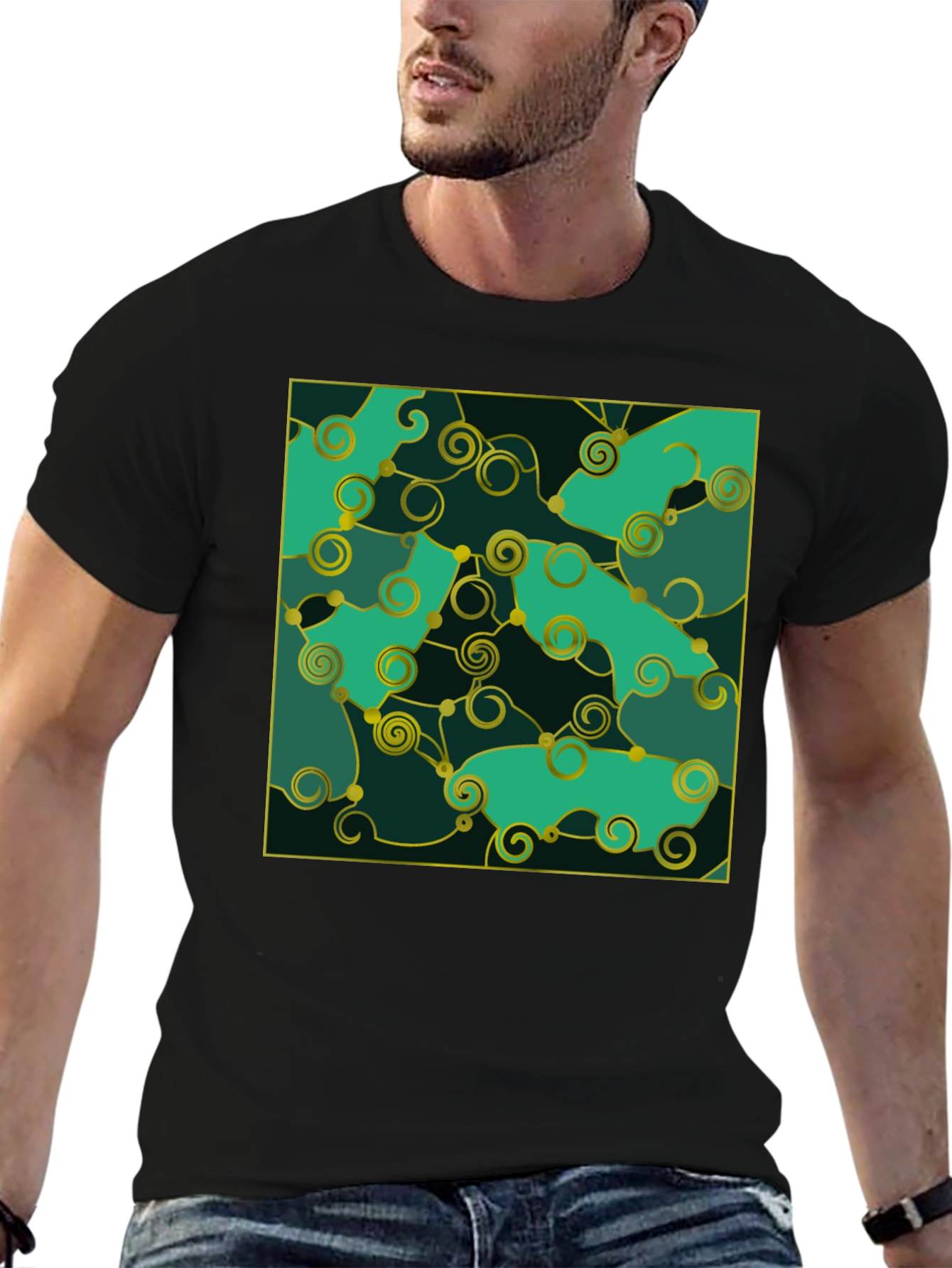 Black Emerald Green Swirls Tee view 6