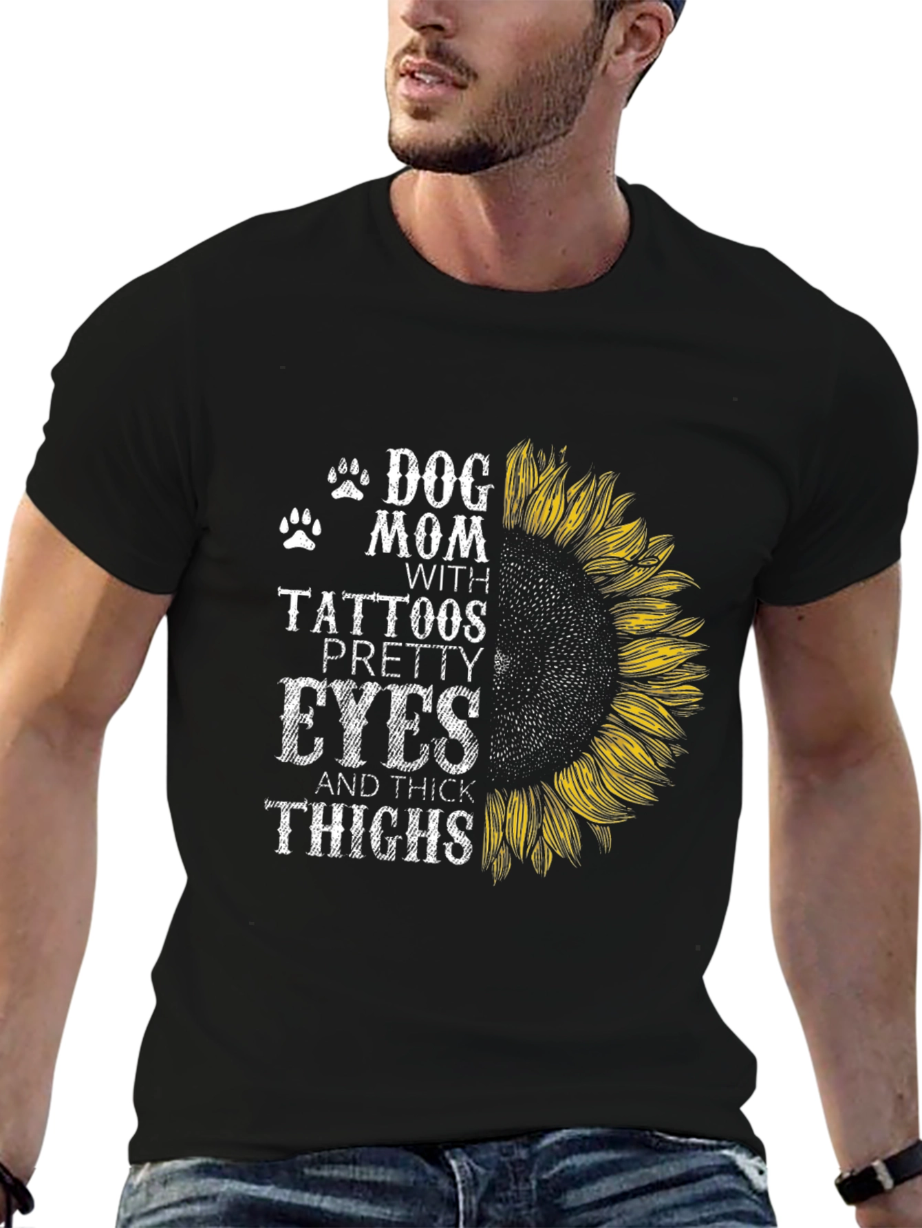 Black Dog Mom Tattoo Sunflower Graphic T-Shirt view 6