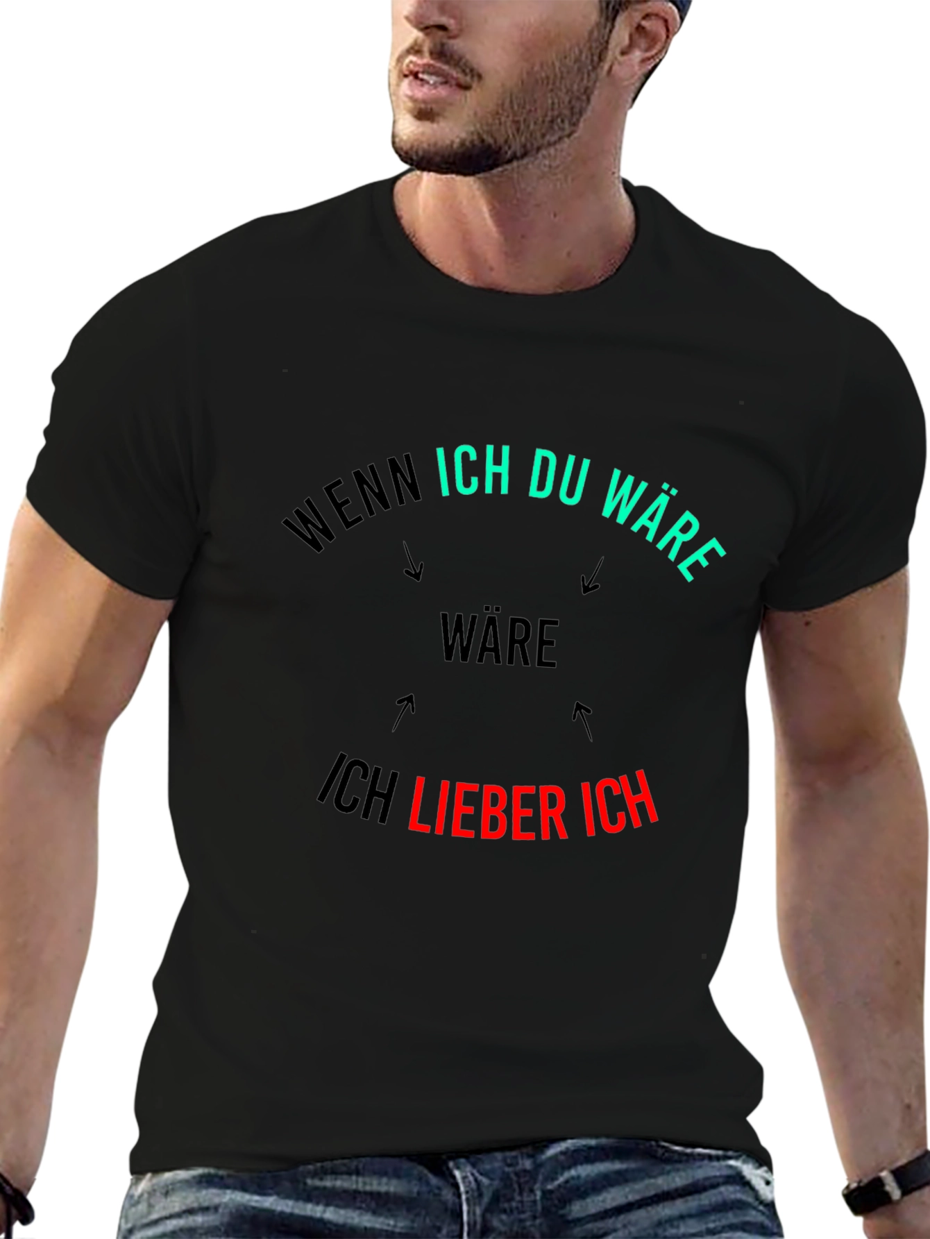 Black Wenn Ich Du Ware Mens Black T-Shirt view 6