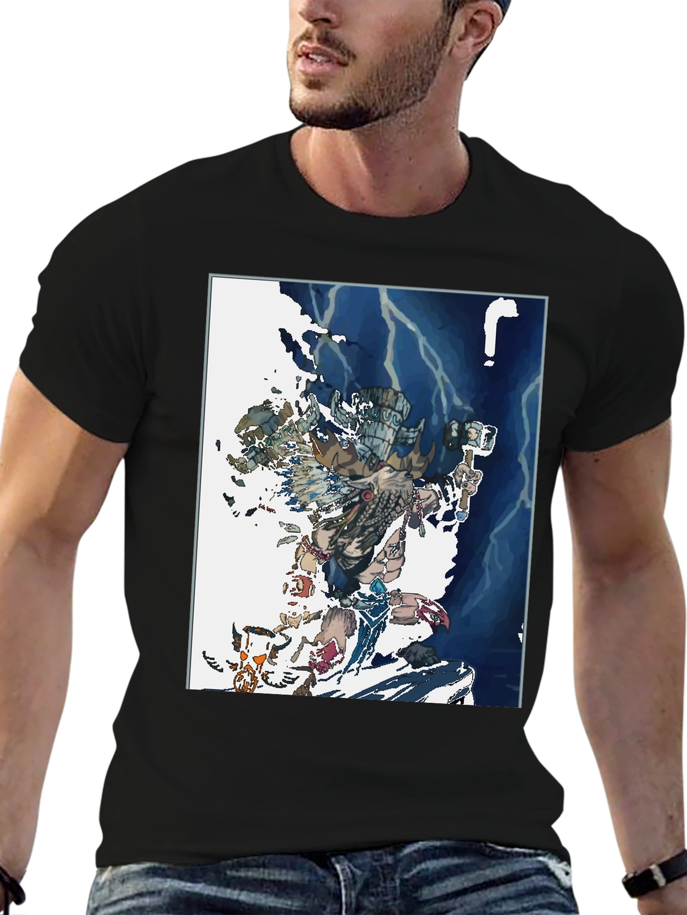 Black Aztec Warrior Graphic T-Shirt - Black Cotton Tee view 6