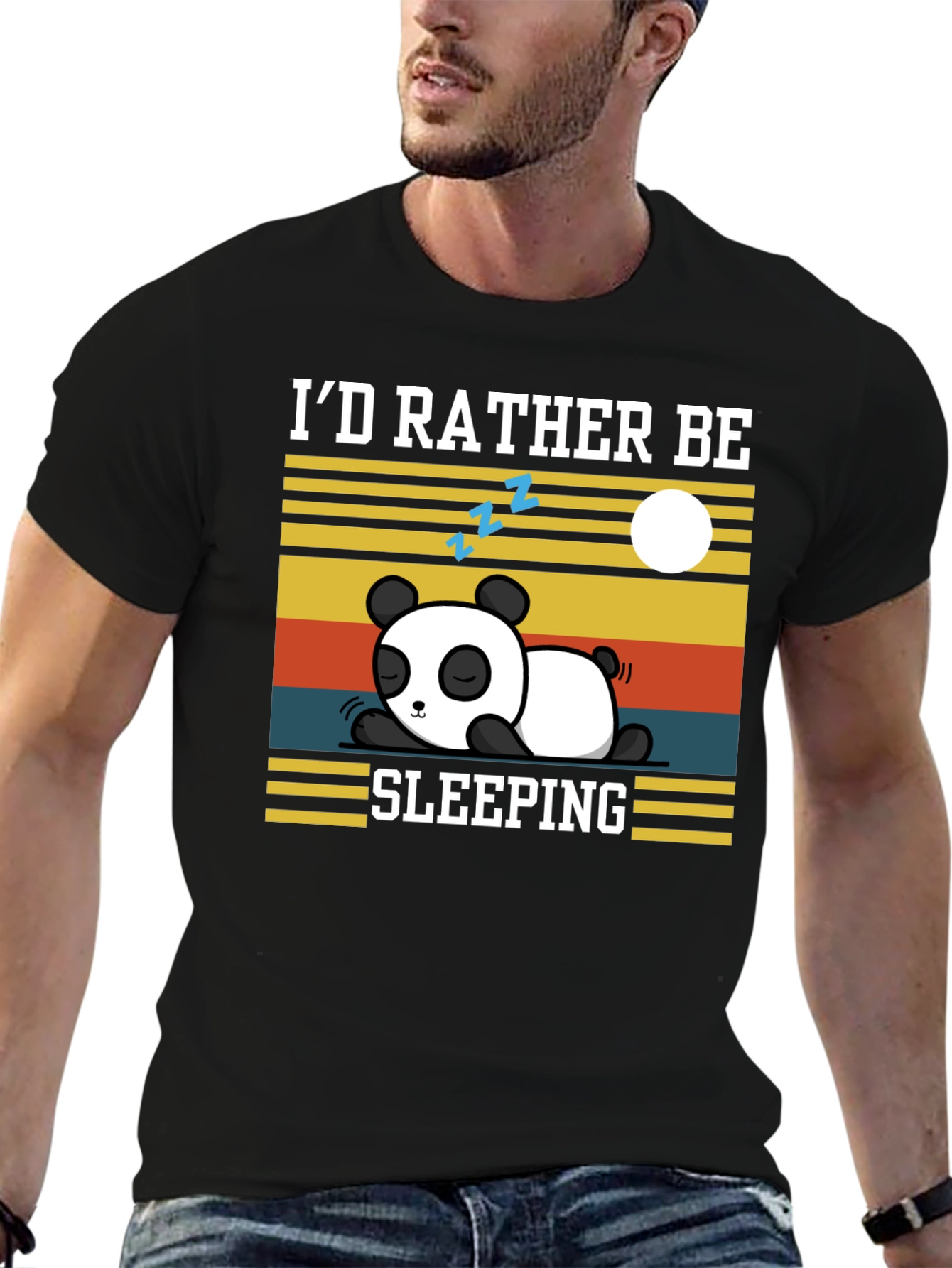 Black I'd Rather Be Sleeping Panda T-Shirt view 6