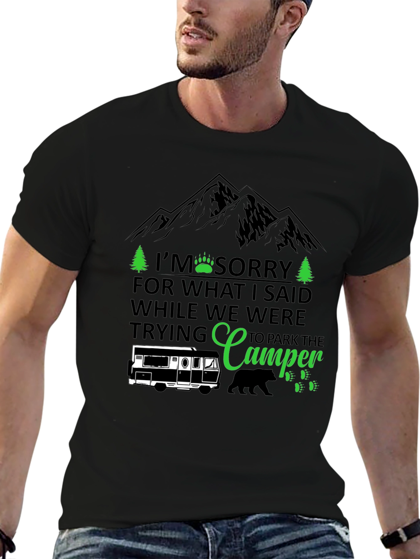 Black Camping Humor T-Shirt: I'm Sorry Camper view 6