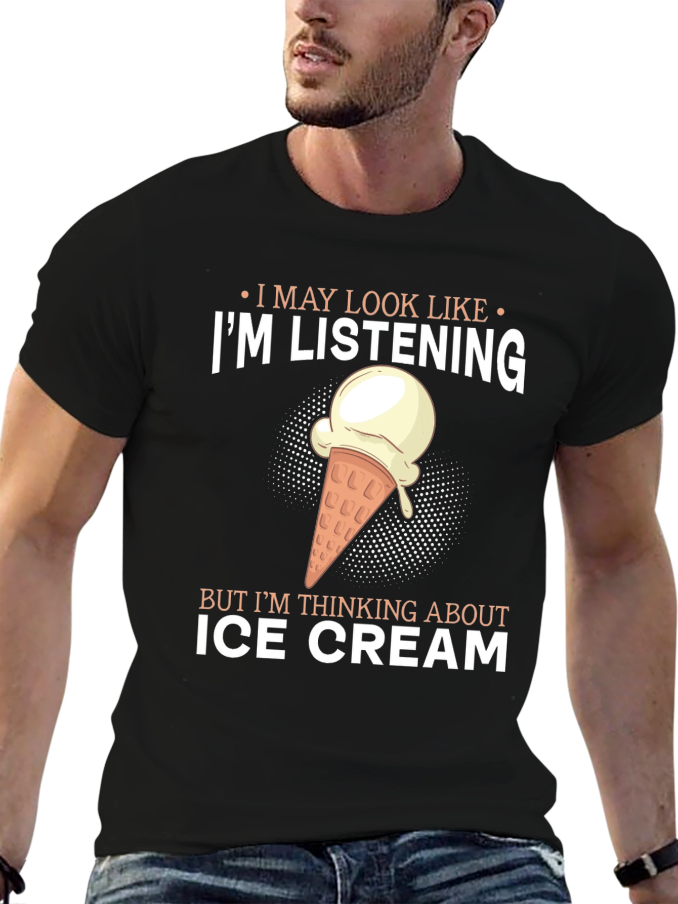 Black I'm Listening Ice Cream T-Shirt view 6