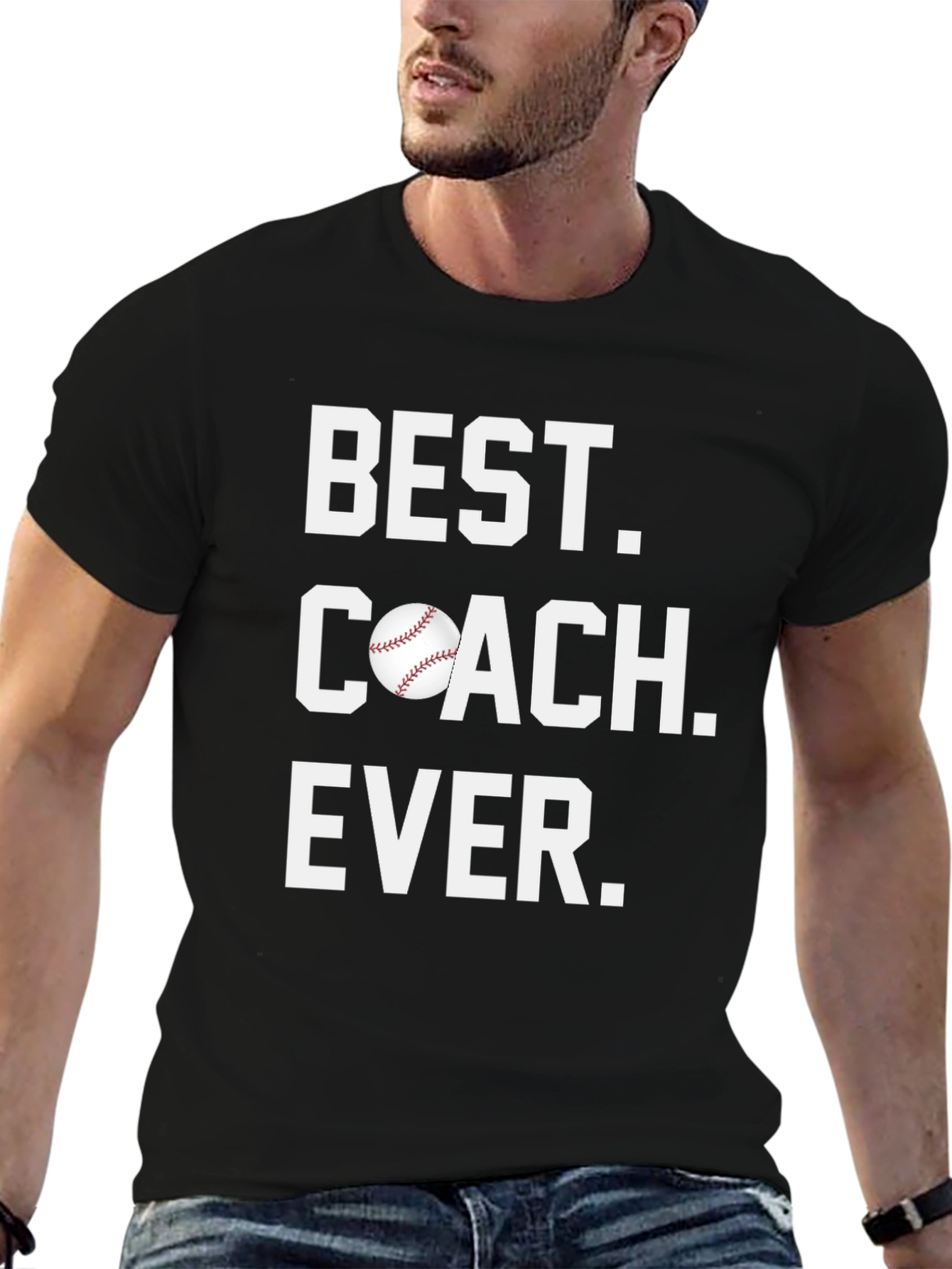 Black Best Coach Ever Baseball T-Shirt view 6