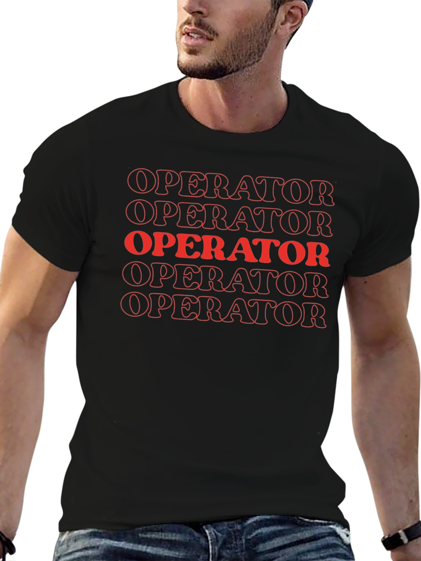 Black Operator Graphic Tee - Bold Red Print on Black view 6